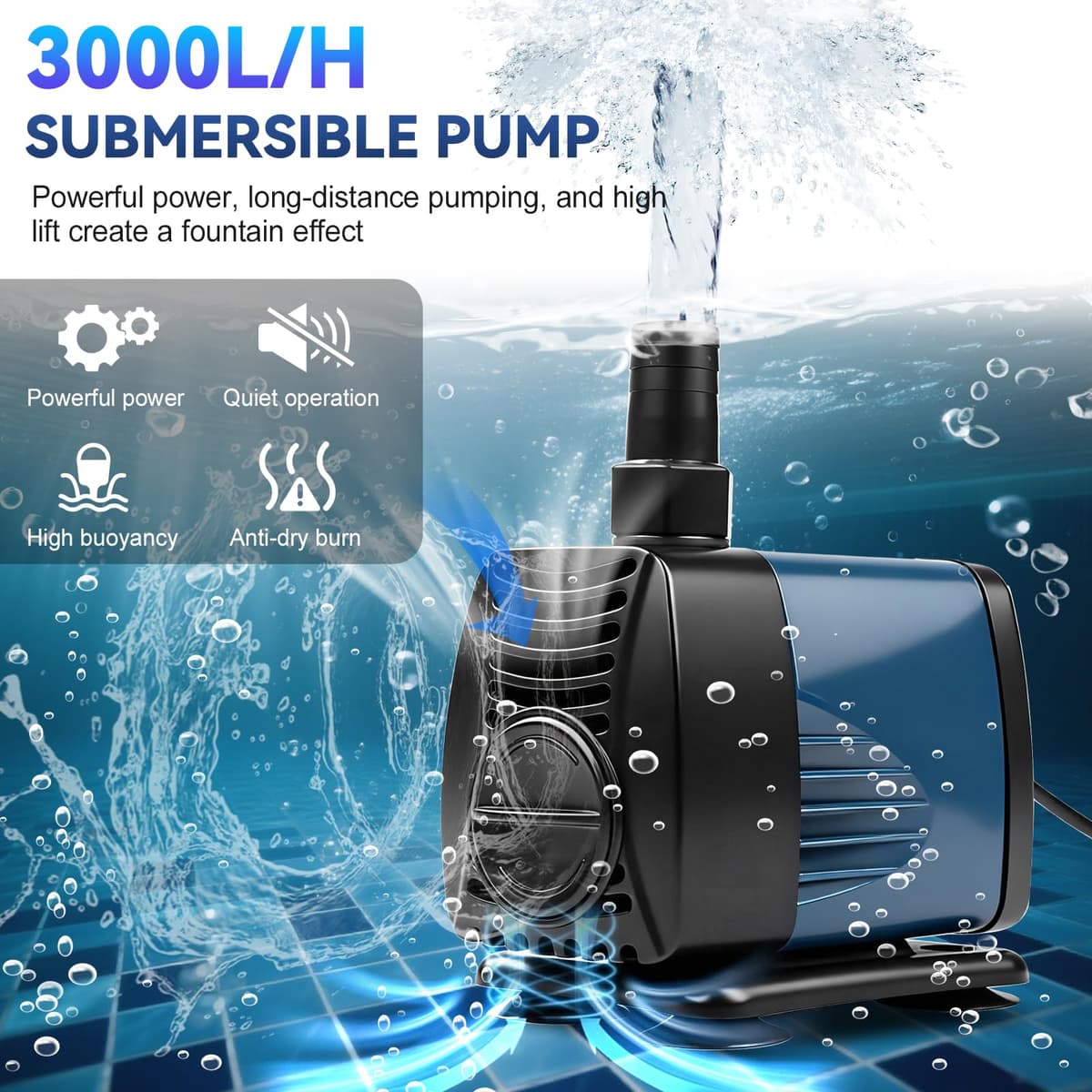 Bomba de agua sumergible, bomba sumergible, mini bomba sumergible 40 W de bajo ruido, 3000 l/h, anfibio — view 4