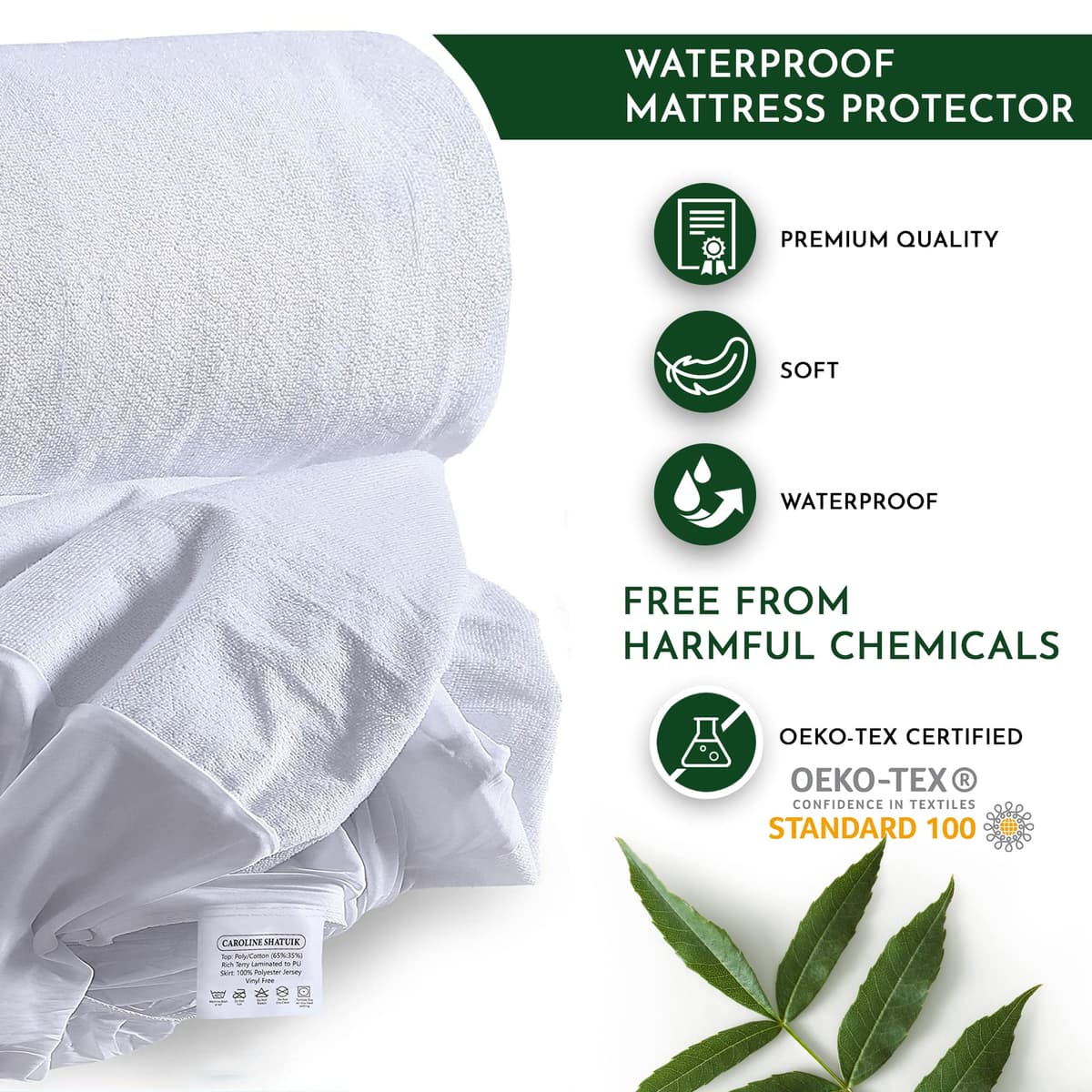Caroline Shatuik 100% Waterproof Mattress Protector Double-30cm Extra Deep Stretch Skirt Non-Noisy Terry Top Fitted Mattress Protector Double Bed Cover(137x190cm) — view 5