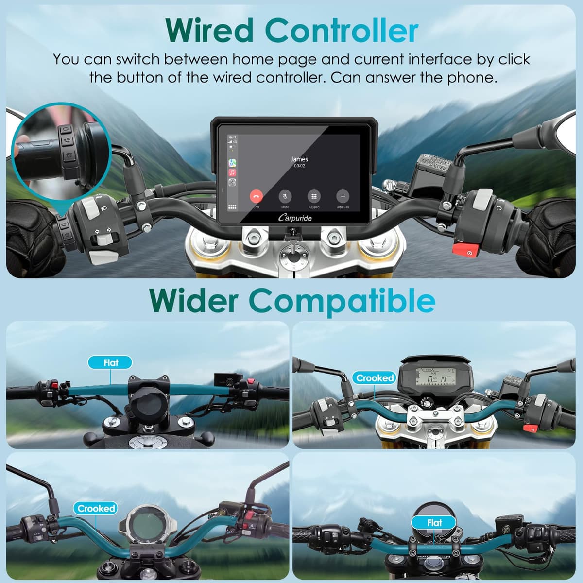 Carpuride W502S Pro - GPS inalámbrico para Motocicleta, Carplay/Android Auto, Pantalla táctil Impermeable de 5", con Soporte BM05, Bluetooth Trans, Mando a Distancia con Cable y navegación — view 5