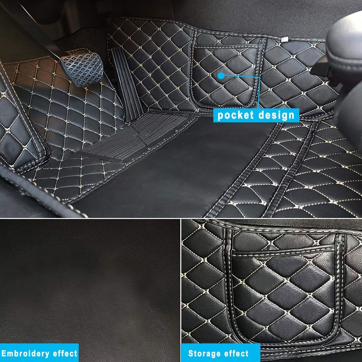 Maidao Custom Car Floor Mats for Bmw 1/2/3/4/5/6/7/8 Series X1 X2 X3 X4 X5 X6 X7 Z4 I3 I4 Z4 M3 M4 Floor Liner,PU Leather All-Weather Waterproof Right Hand Drive (Black Red — view 4
