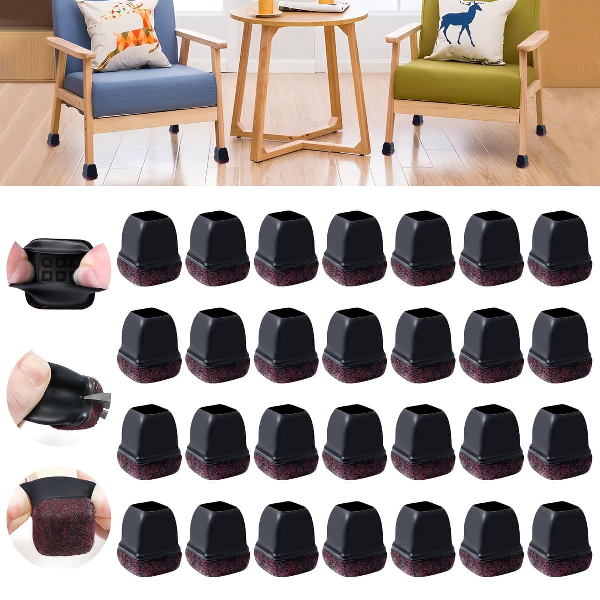 Ezprotekt Protectores de Suelo Transparentes para Patas de Silla 20-28mm, 16 Tapones de Silicona con Fieltro Envuelto, Fundas de Silicona Redondo — view 39