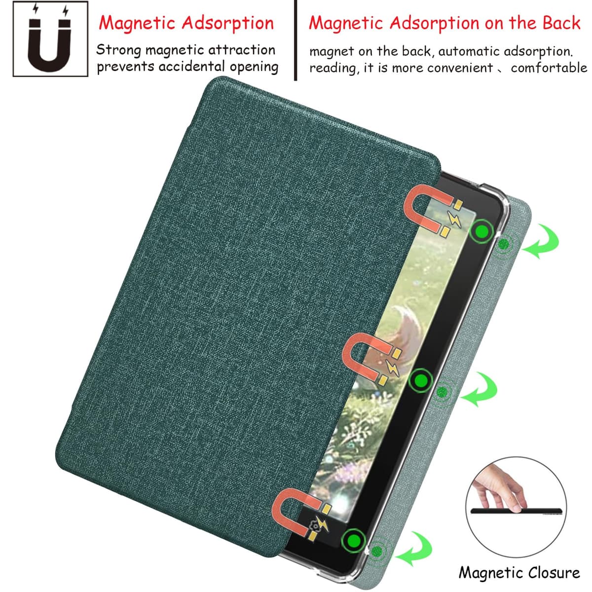 Transparent TPU Back Case for 6'' Bigme B6 Color/Bigme B6 Ultra-Thin Lightweight Enhanced Auto Sleep/Wake Cover with Thickened Corners, Magnetic Closure (Sage Green) — view 5