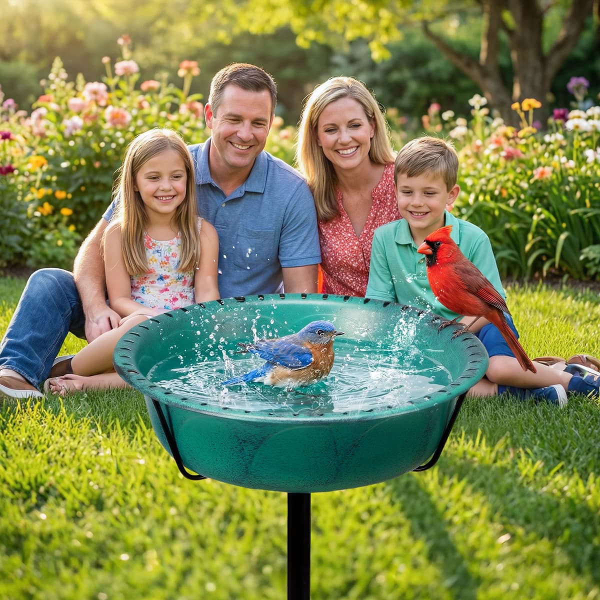 VIVOHOME Bird Bath for Garden, Metal Vintage Freestanding Birdbaths, Upgraded 4-Pronged Base, Bird Baths Feeder Bowl for Outdoor Garden Patio Yard Lawn Decor Green — view 2