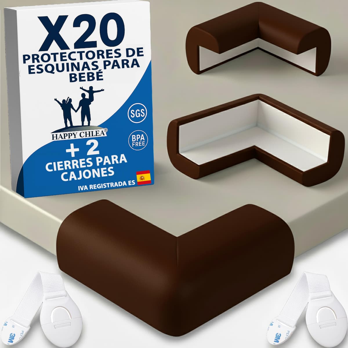 Happy Chlea 20 Protector Esquinas Bebé de Goma con Tecnología Espuma Activa + 2 Cierres Seguridad Cajones, Esquineras para Cama, Mesa y Muebles — view 11
