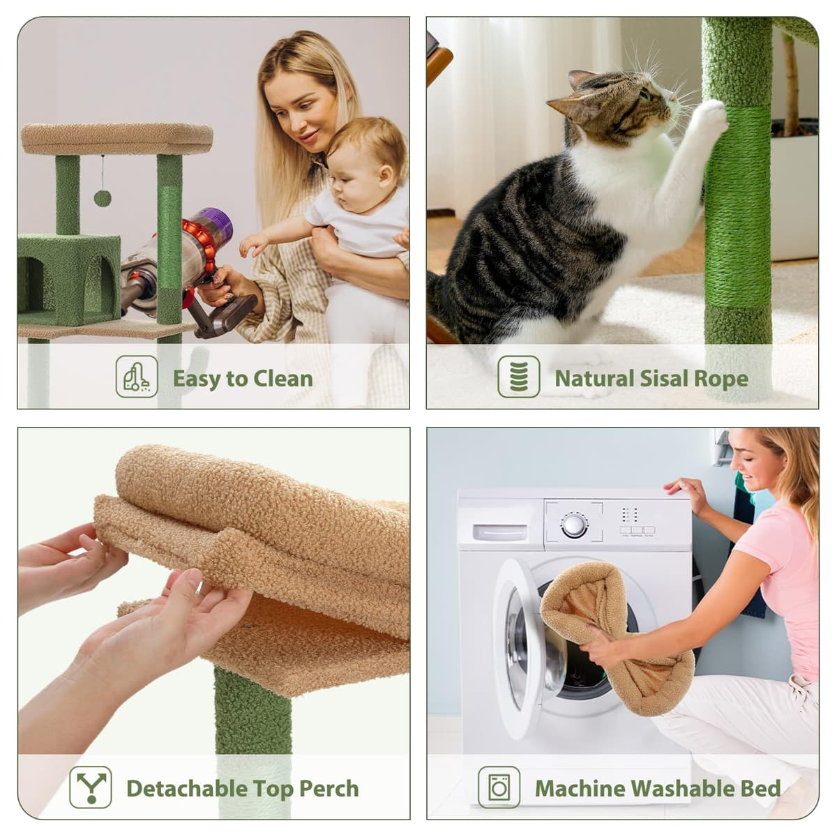 PAWZ Road Cactus Cat Tree Big Cat Tower 143cm, Activity Center Stable and Sturdy, 56.3 Inches Cat Tree with Hammock and Lovely Cat House Size L Green — view 5