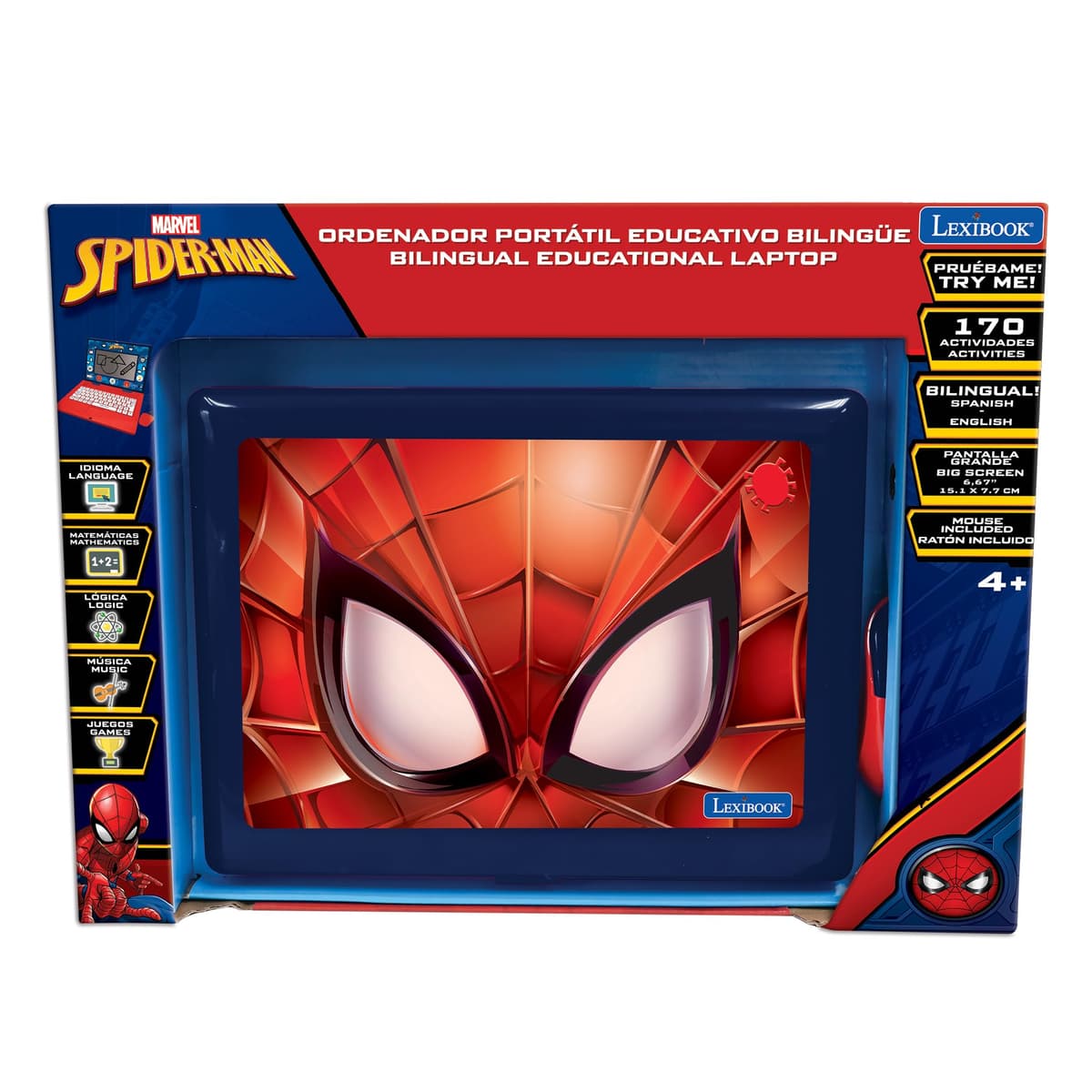 LEXIBOOK, Spider-Man, Portátil Bilingüe y Educativo ESPAÑOL/INGLÉS, Juguete para Niños, 170 Actividades para Aprender, Jugar Juegos y Música, Pantalla Grande, Azul/Rojo, JC599SPi2 — view 5