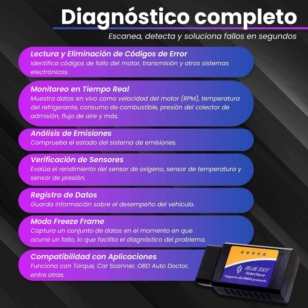 Obd2 Multi-brand Car Diagnosis - Car Diagnosis Machine for Faults and Errors - Obd2 Diagnosis Bluetooth 4.0 for iOS, Android and Windows - Wireless Mini Diagnostic Automotive Scanner. — view 5