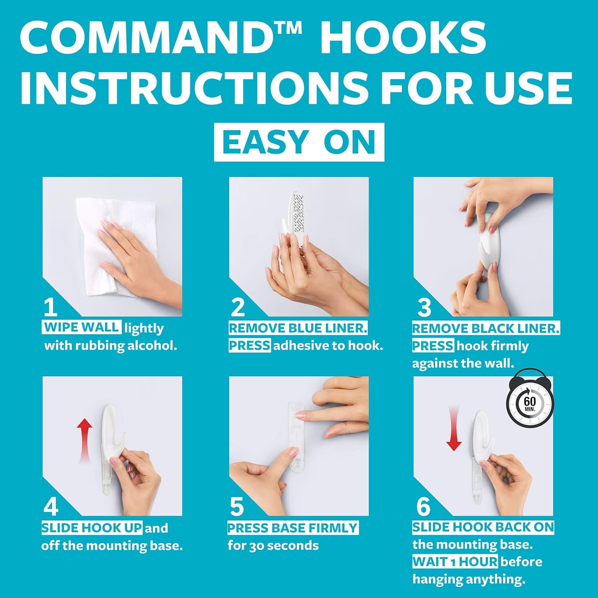 Command Bath Designer Hooks, White, Water Resistant - 2 Medium Hooks and 4 Adhesive Strips - Hang Towels, Robes and Other Bathroom Accessories - Ideal to Avoid Drilling Through Tiles — view 8
