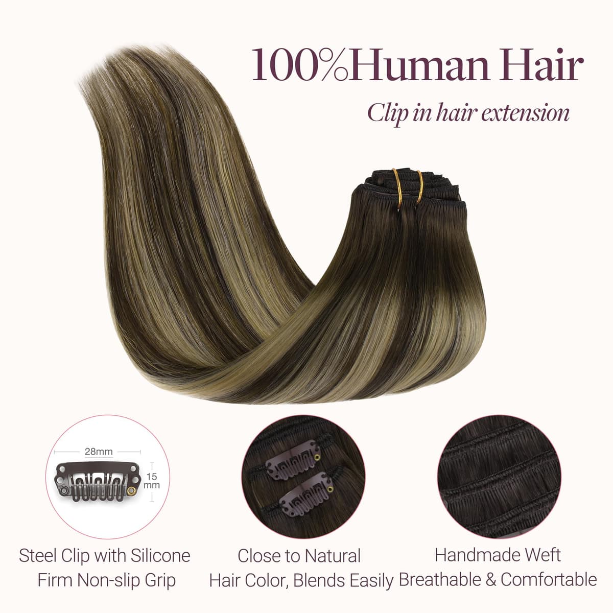 GOO GOO Clip in Hair Extensions Human Hair, 18inch 150g 9Pcs, #2 Dark Brown, Hair extensions for women, Human Hair Extensions Clip in — view 181