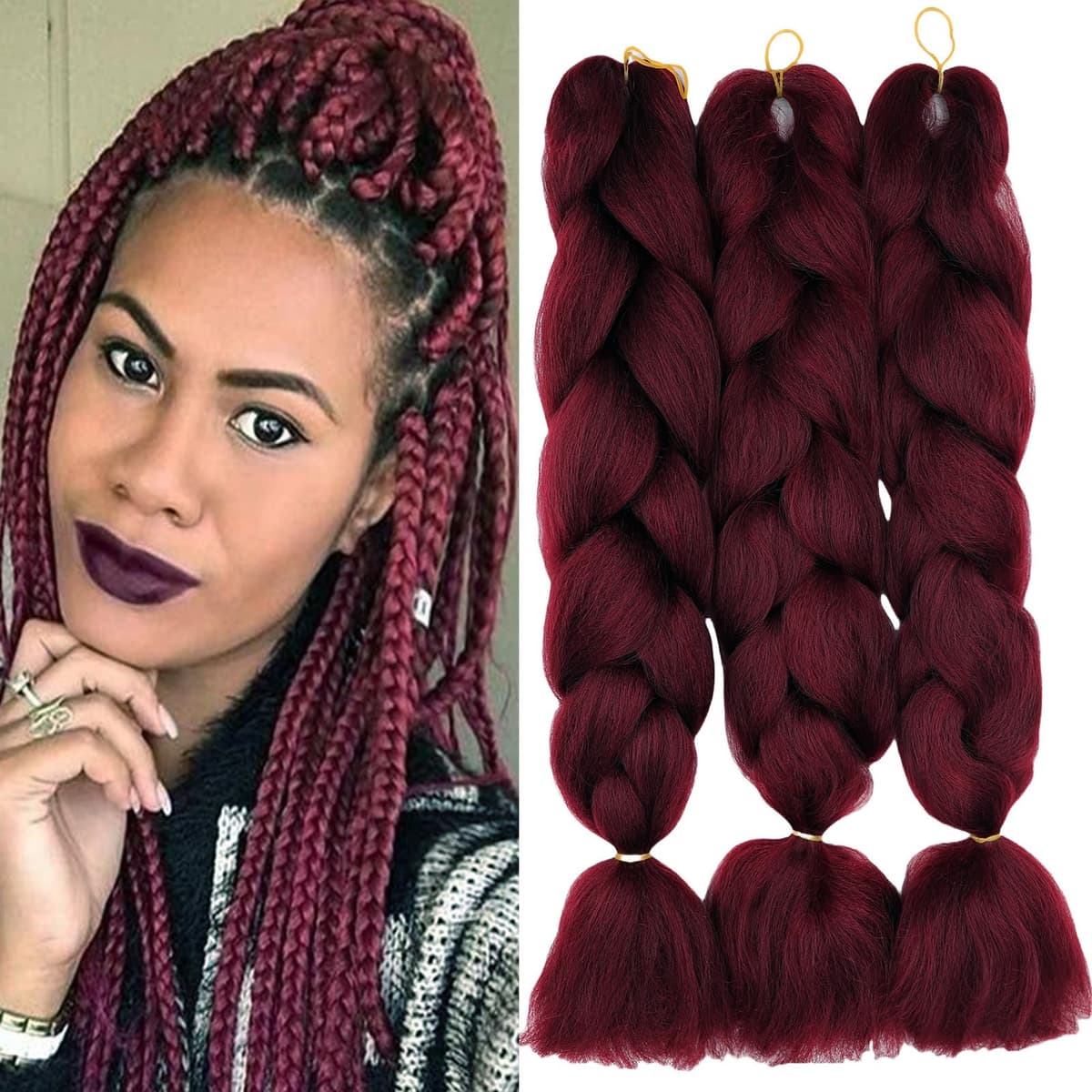 24" Braiding Hair Extension Jumbo Braids Synthetic 3bundles/pack Crochet Hair Afro Box Braid Heat Resistent (Dark Purple) — view 124