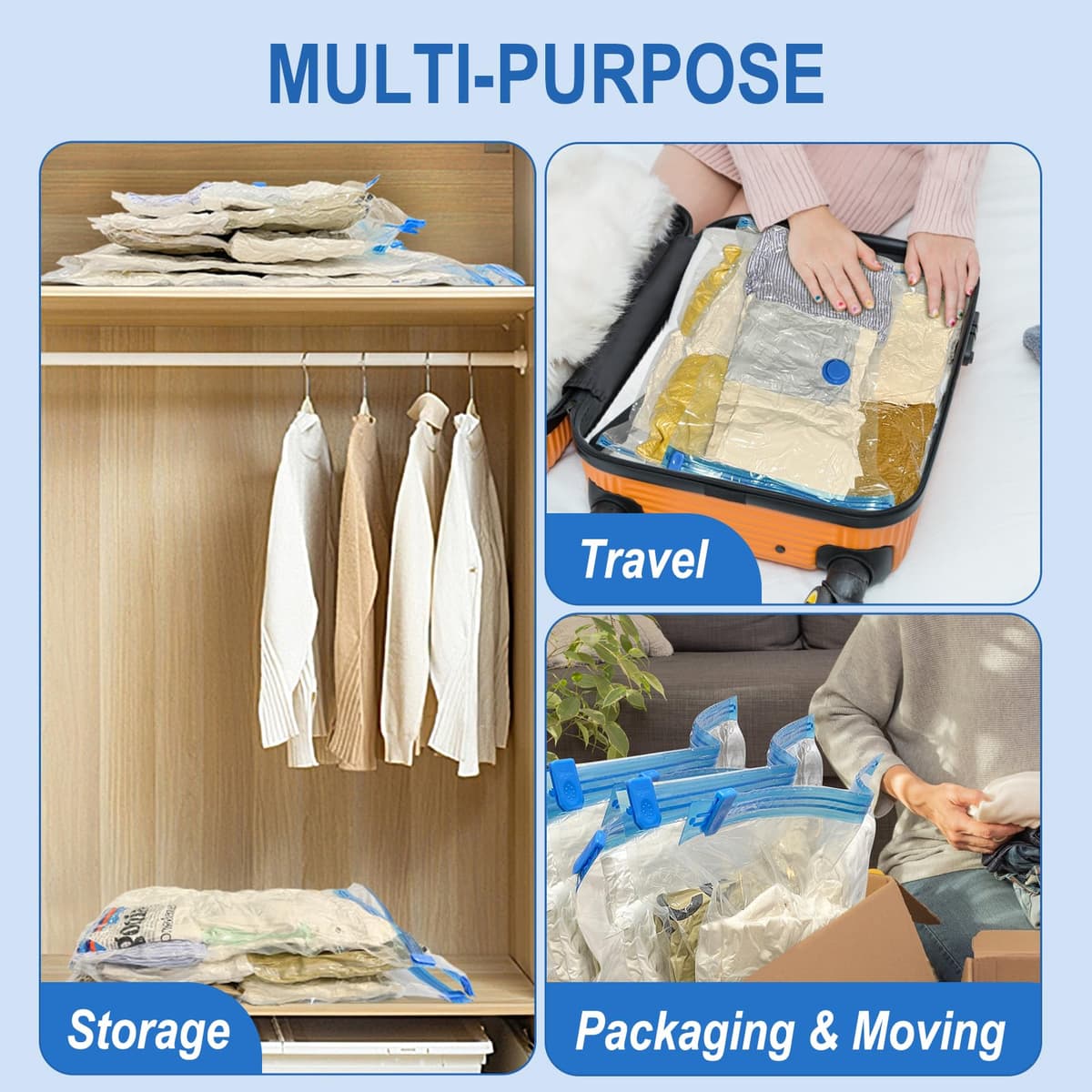 Vacuum Storage Bags with Hand Pump, Plastic Packaging Bags, 80% Space Saver Vacuum Seal Bags for Clothing, Travel Lugggage, Blankets, Comforters, 10 Small — view 4