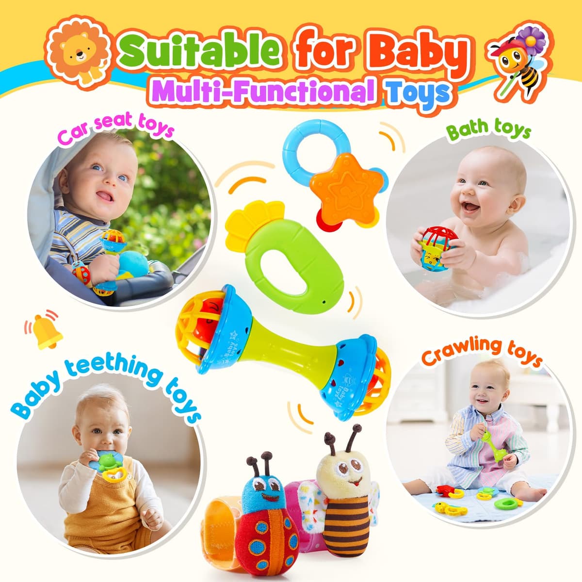 Juguetes Bebes 0-12 Meses, Sonajeros Bebes 0-12 Meses Juguetes Sonajero Calcetines y Muñequeras para Bebé 0-12 Meses Regalo Bebe Recien Nacido 0-12 Meses Niños Montessori Bebe 0-6-12 meses — view 5