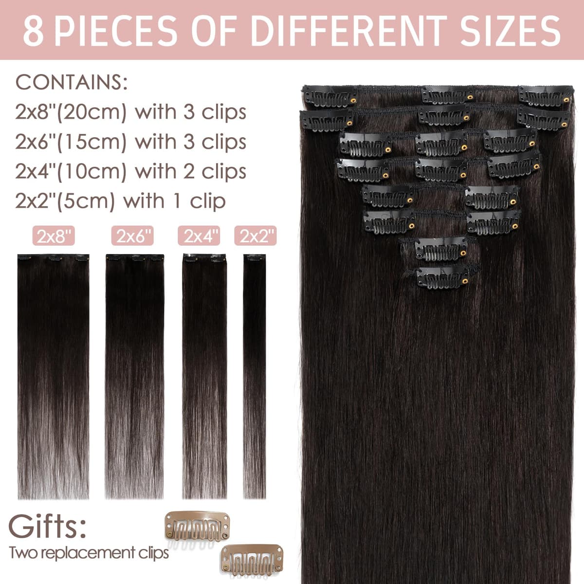 Silk-co 10inch Hair Extensions Clip in Hair Extension Human Hair #04 Medium Brown -Basic Thickness-Thin Weft- 8 Pieces Real Remy Straight Hair Extensions[50g] — view 134