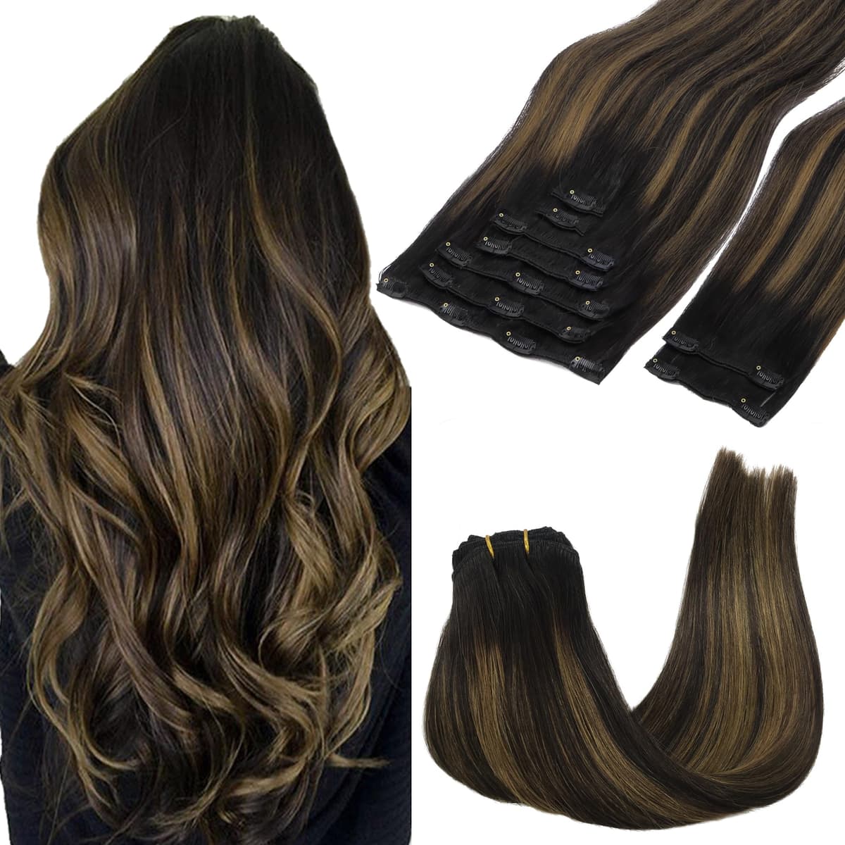 GOO GOO Clip in Hair Extensions Human Hair, 18inch 150g 9Pcs, #2 Dark Brown, Hair extensions for women, Human Hair Extensions Clip in — view 50