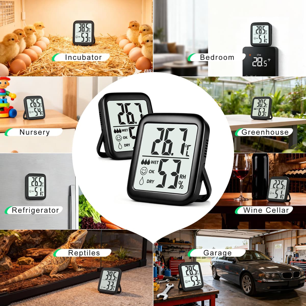 Antonki 2 Pack Room Thermometer for Home Indoor Hygrometer Humidity Meter Gauge Digital Temperature and Humidity Sensor Monitor for House Terrarium Incubator Greenhouse - Battery Included — view 4