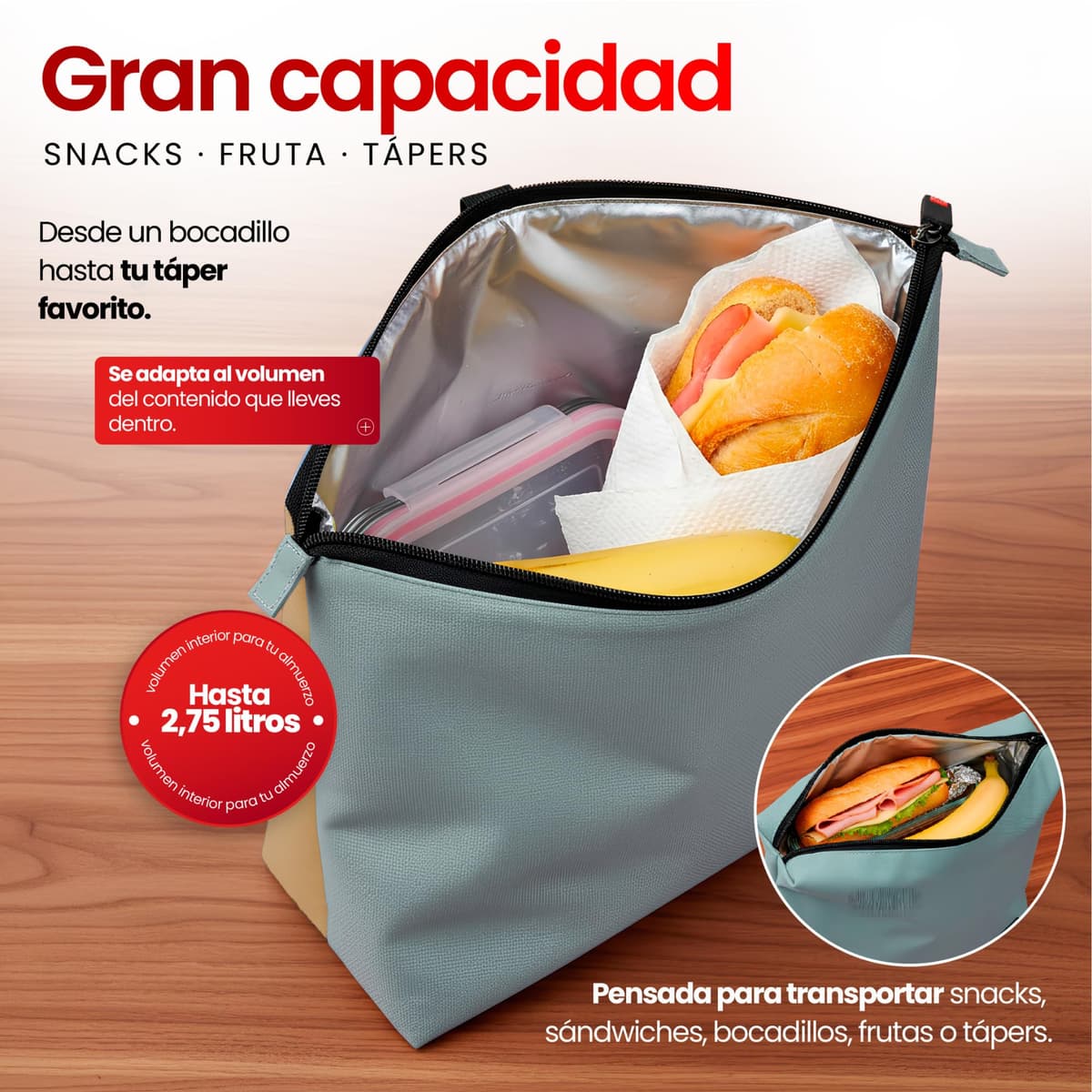 Iris Barcelona - Snack Bag Plegable 2,75 L - Bolsa Térmica Porta Alimentos Compacta 24x13x30 cm con Goma Ajustable para Bocadillo, Fiambrera, Merienda | Lunch Bag Ideal para Trabajo y Viajes | Mint — view 3