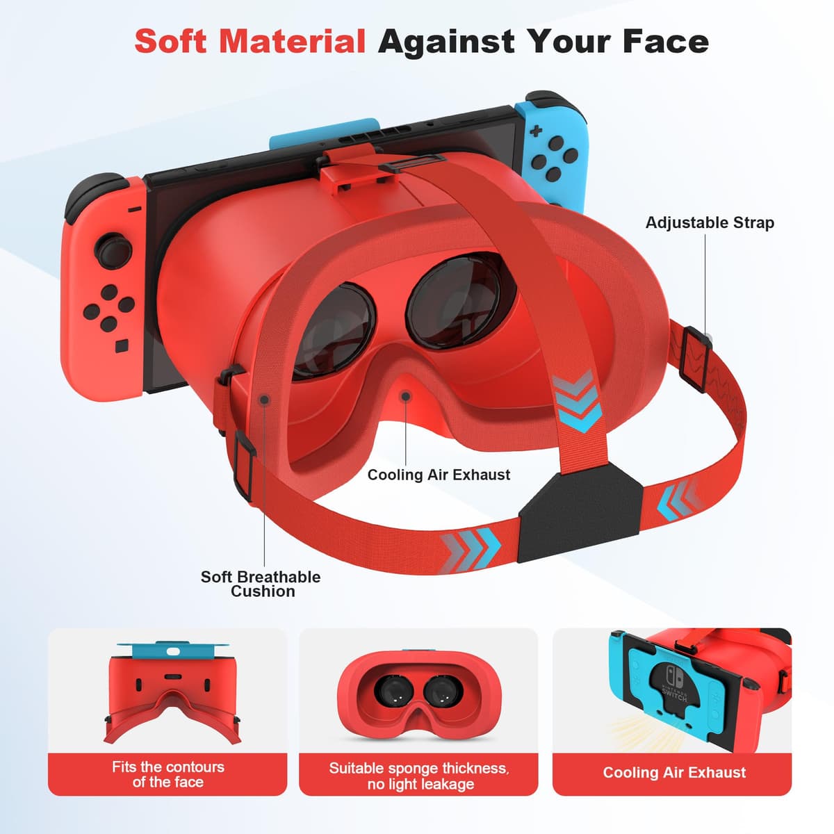 Auriculares VR para Nintendo Switch y modelo OLED mejorado, gafas de realidad virtual VR con lentes HD ajustables, cómoda correa para la cabeza, gafas 3D para Nintendo Switch OLED VR Games Cool Stuff — view 3
