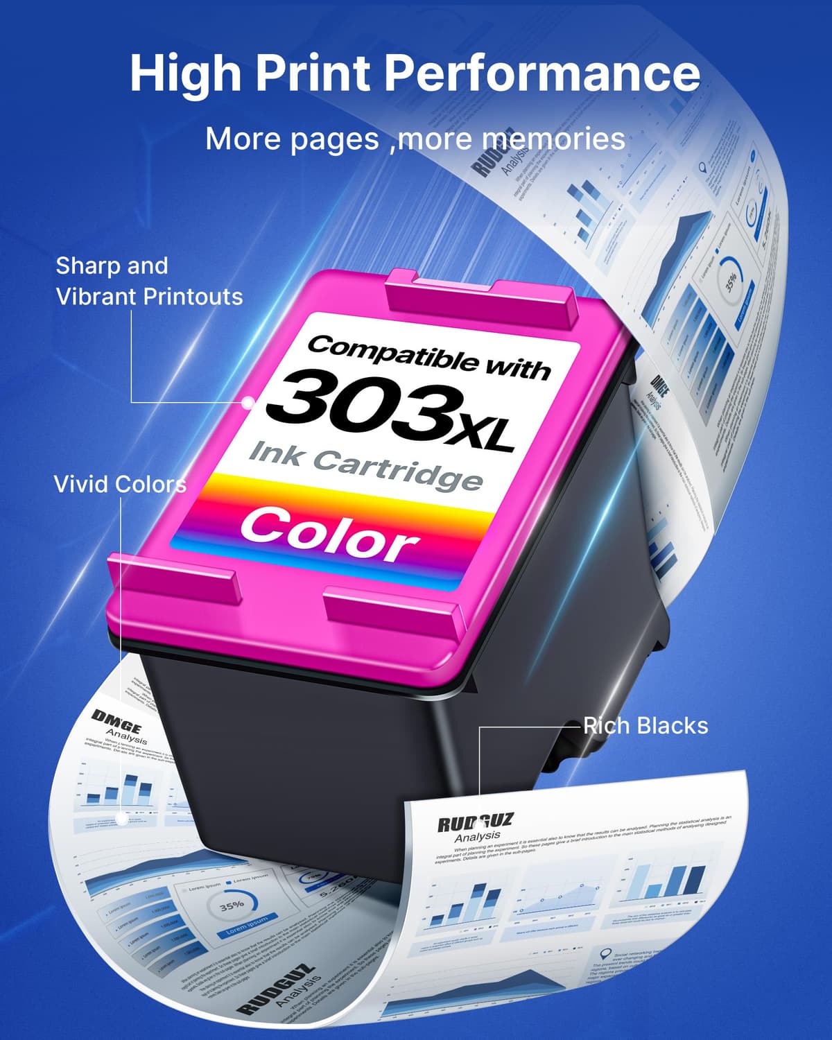 303XL Ink Cartridges Multipack High Yield Replacement for HP 303 XL Ink Black and Colour for HP Envy Photo 6220 6230 6232 6234 7120 7130 7132 7134 7137 7820 7830 7832 printers (2-Pack) — view 4