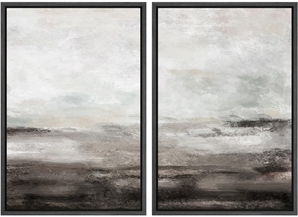 MUDECOR Framed Canvas Print Wall Art Monochromatic Gradient Abstract Minimalist Gray Illustrations Modern Art Decorative Bohemian Colorful Chic for Living Room, Bedroom, Office - 16"x24"x2 Black — view 88