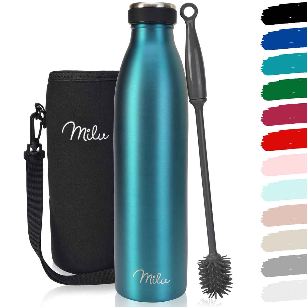 Milu Stainless Steel Drinking Bottle 1500 ml - Insulated Thermo Flask for Water - Leak Proof, Insulated and Double Walled, Carbonated (Granite Navy Blue, 1,5L) — view 25