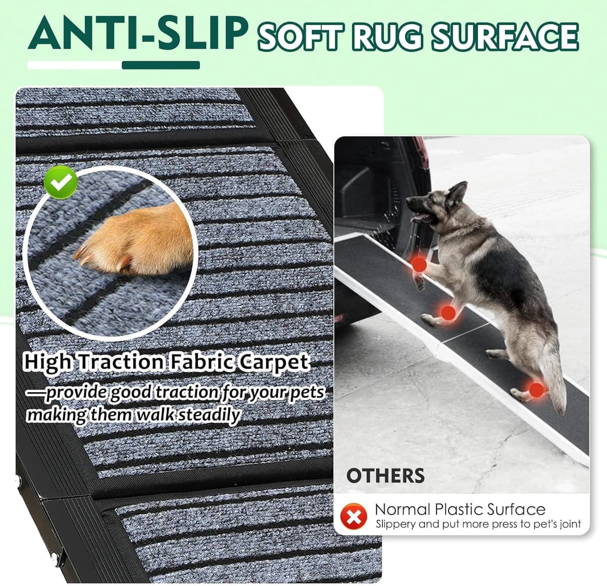 Snagle Paw Longest 180cm Dog Car Ramp,Protable Stairs for Large Dogs with Anti-Slip Rug Surface,Folding Pet Ramp Stairs Up to 140KG Pet Step for Medium & Large Dogs Get Into a Car, SUV & Truck — view 3