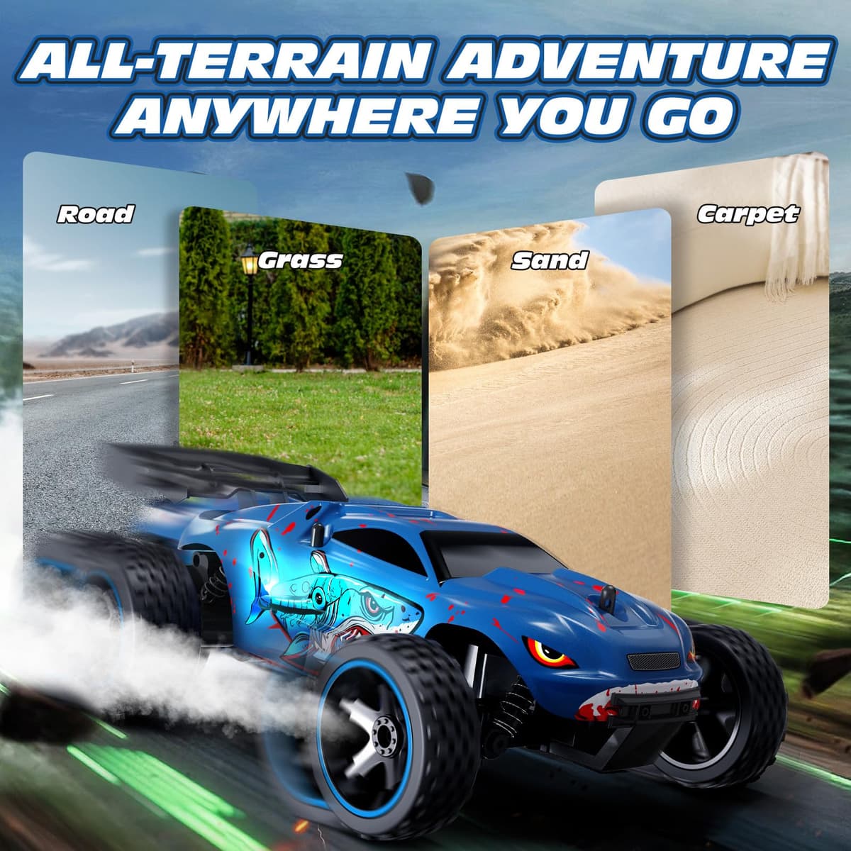 Tecnock - Coche teledirigido a distancia, escala 1:18, camión RC 2WD todoterreno 2.4GHz con luces LED, recarga USB-C fácil, 50 min de juego, juguete regalo para niños 8-12 años niños y niñas — view 5