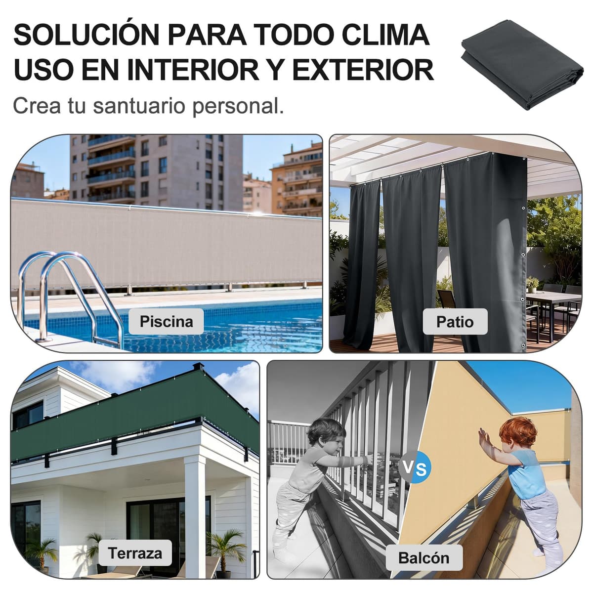 LOVE STORY Pantalla Privacidad Balcón Impermeable 90x300cm, Ocultacion Balcon PES Protección UV y Resistente al Viento para Terraza Exterior, con Ataduras de Cable, Antracita — view 5