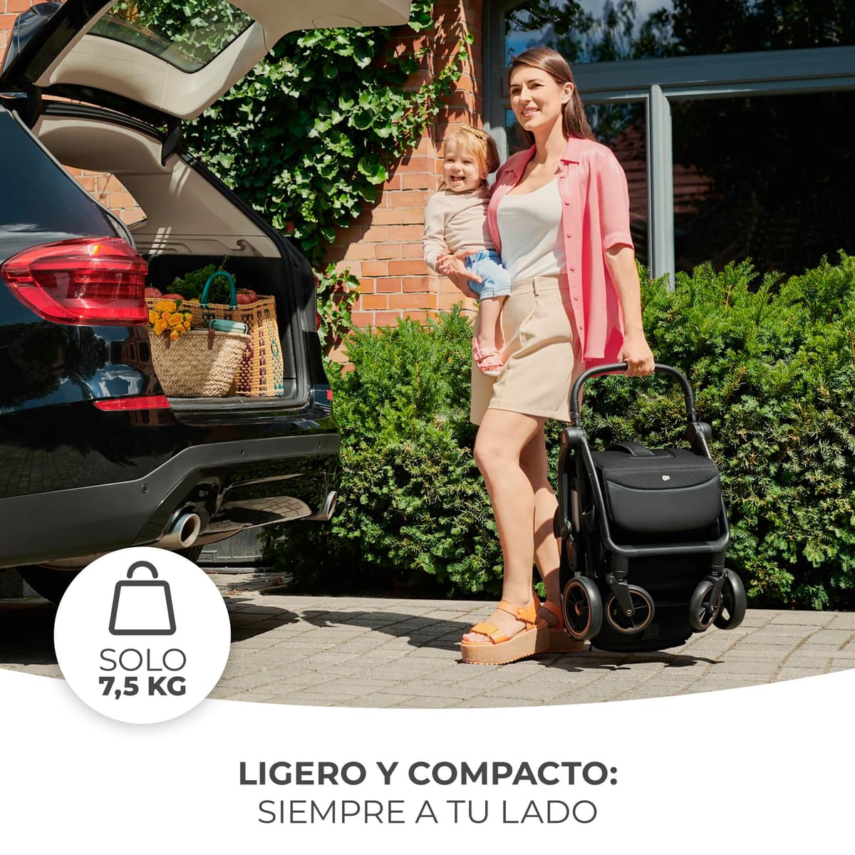 Kinderkraft APINO Silla de Paseo bebé, Carrito, Carro bebé, AUTO FOLDING, Plegado Automático, Posición reclinada, Posición Tumbada, Ligero, 7,5g, Impermeable, Carga Máxima 24 kg, Negro — view 4