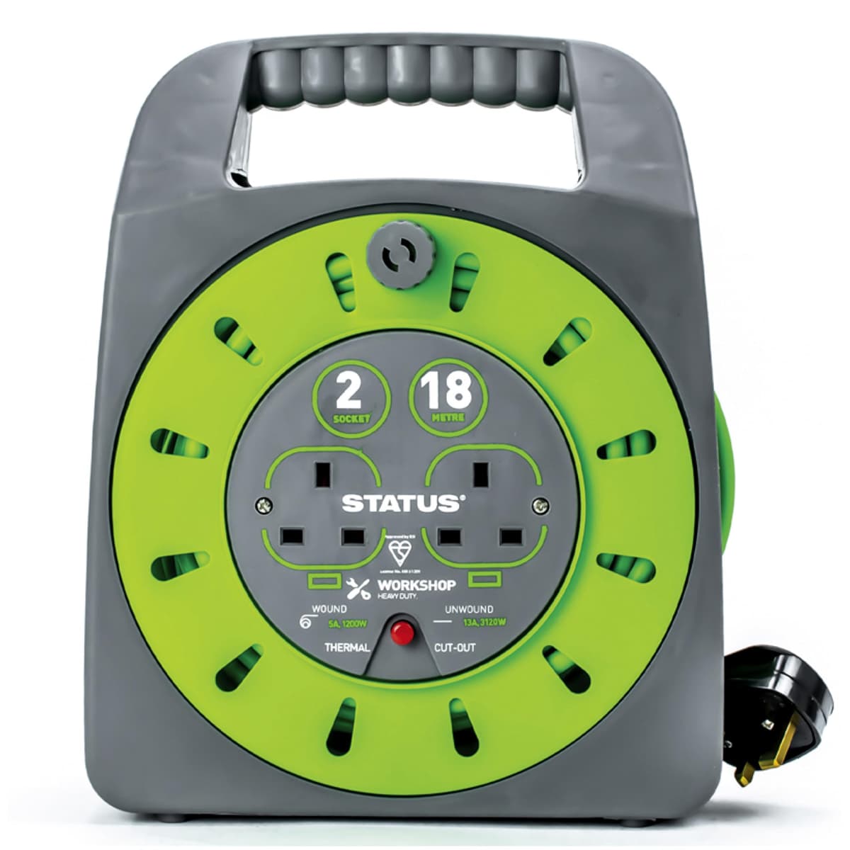 STATUS 4 Socket Cable Reel, 25m, Green, 13 Amp, Thermal Cut Out, Heavy Duty, Outdoor Extension Lead, Ideal for Garden, Workshop, DIY, Power Tools (S25M13ACR2) — view 17