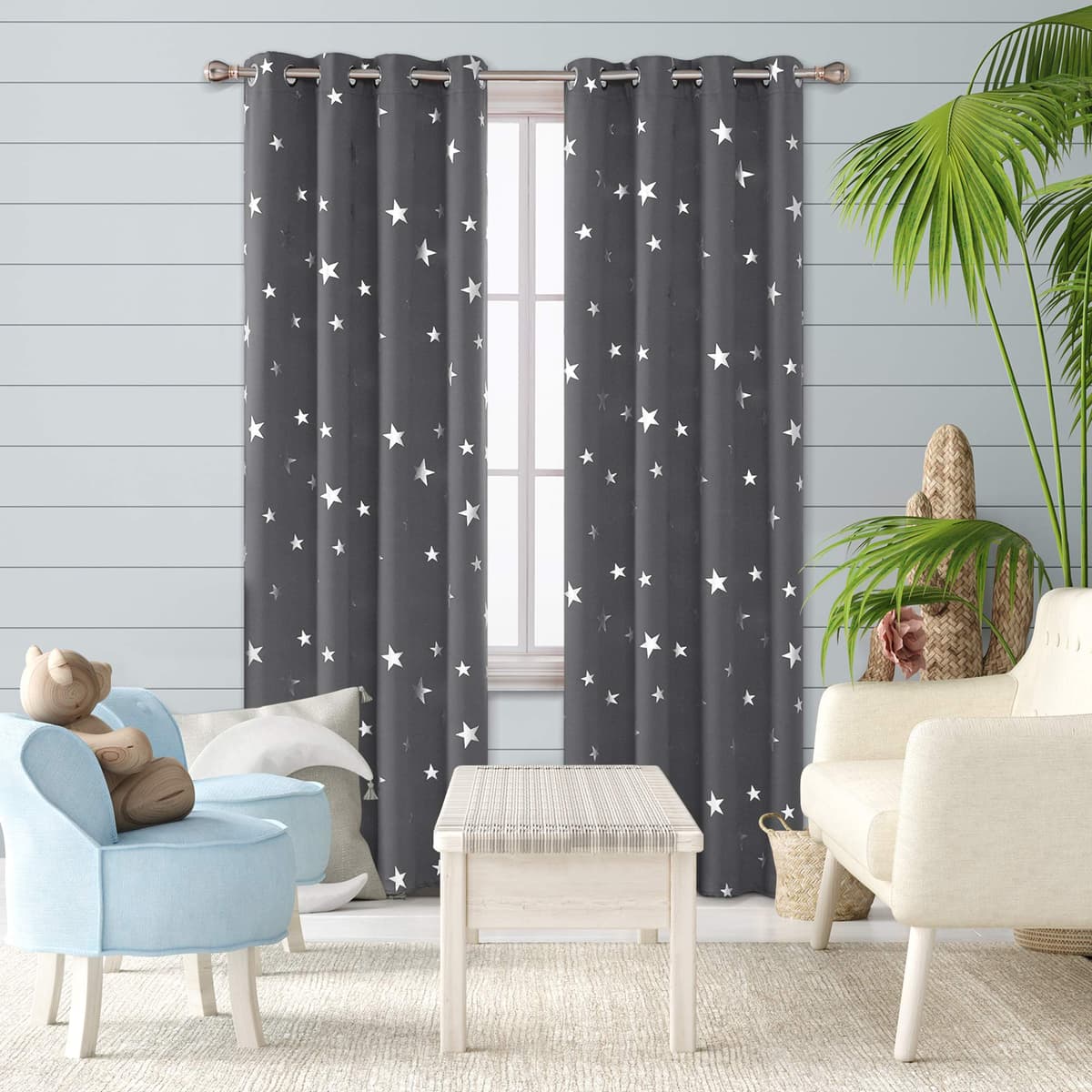Deconovo Navy Blue Curtains for Living Room Super Soft Thermal Insulated Star Foil Printed Eyelet Blackout Curtains 46 x 54 Inch 2 Panels — view 28