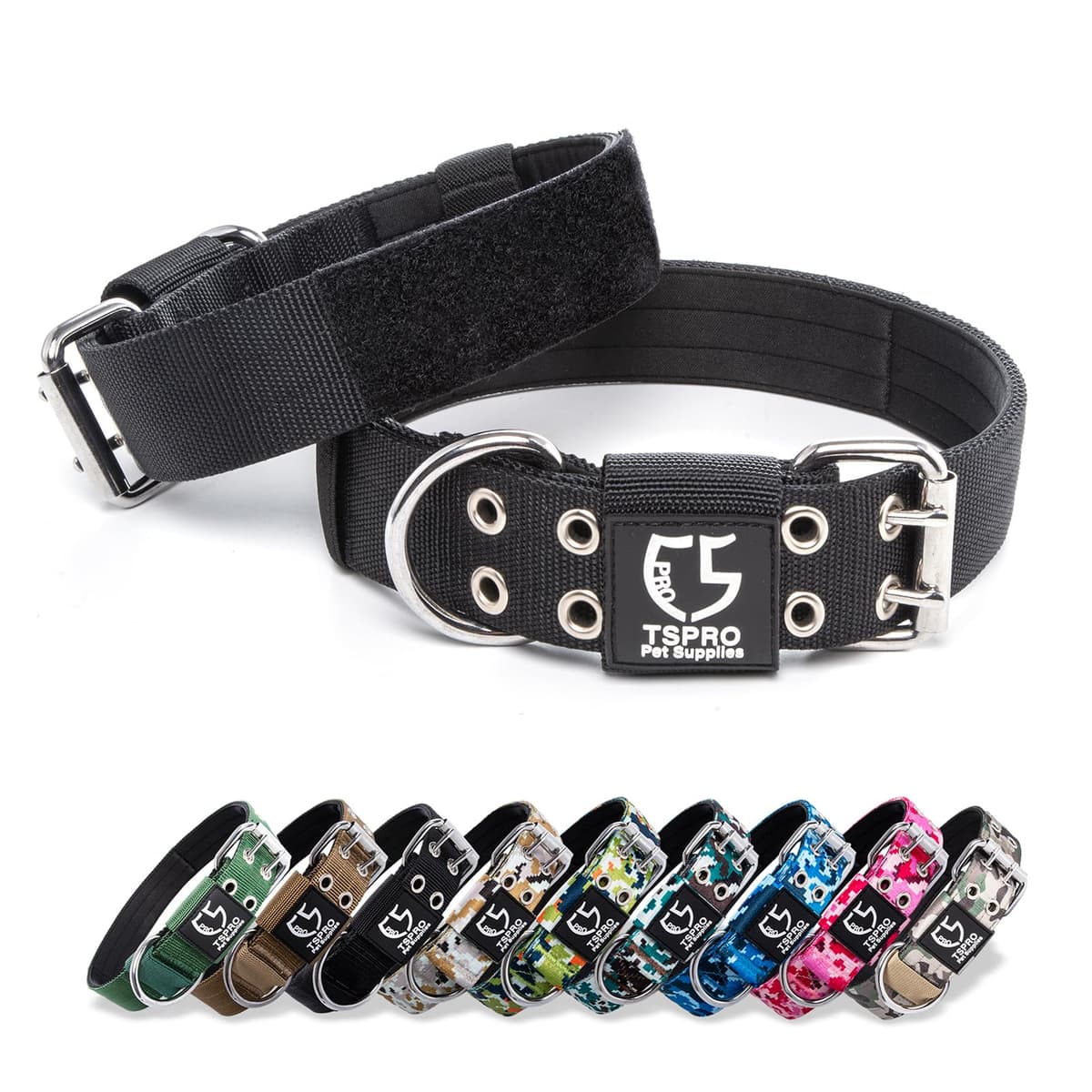 TSPRO Collar Táctico para Perros Ajustable, Collares con Broche de Metal Robusto, de 3,8 cm de Ancho, Duradero y Cómodo para Perros Medianos y Grandes (Negro M) — view 47