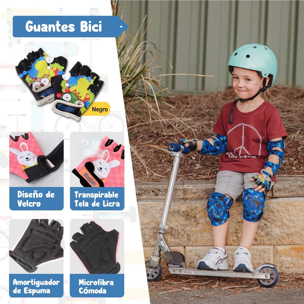 Simply Kids Protecciones Patines Niña I Coderas y Rodilleras Niño con Guantes I Protecciones Skate de Patinaje, Monopatín, Bicicleta — view 4