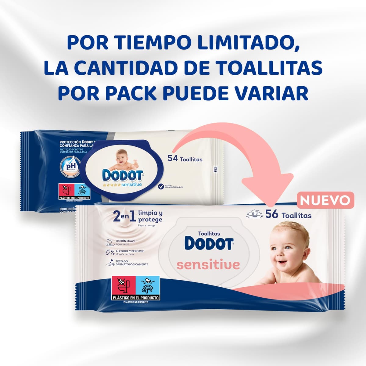 Dodot Toallitas para Bebé Sensitive - Paquete de 4 x 54 Toallitas - Total: 216 Toallitas — view 2