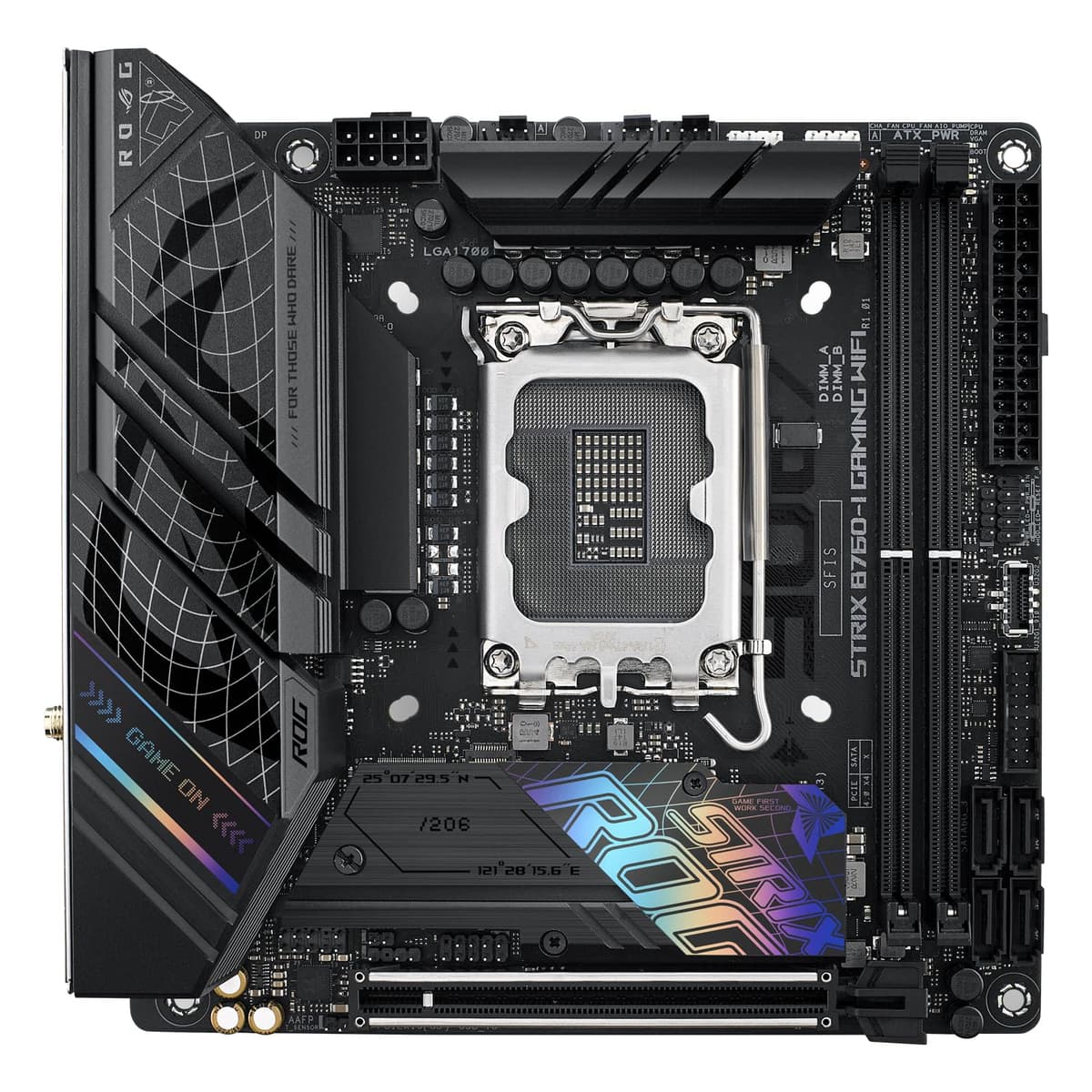 ASUS ROG Strix B760-I Gaming WiFi - Placa Base Intel B760 (LGA 1700 Mini ITX, 8+1 DrMOS, DDR5 hasta 7600 MT/s, PCIe 5.0, Dos Ranuras M.2, WiFi 6E, USB 3.2 Gen 2x2 Type-C y Aura Sync RGB), Negro — view 7
