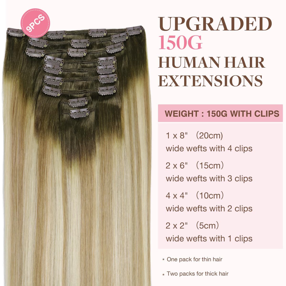 GOO GOO Clip in Hair Extensions Human Hair, 18inch 150g 9Pcs, #2 Dark Brown, Hair extensions for women, Human Hair Extensions Clip in — view 313