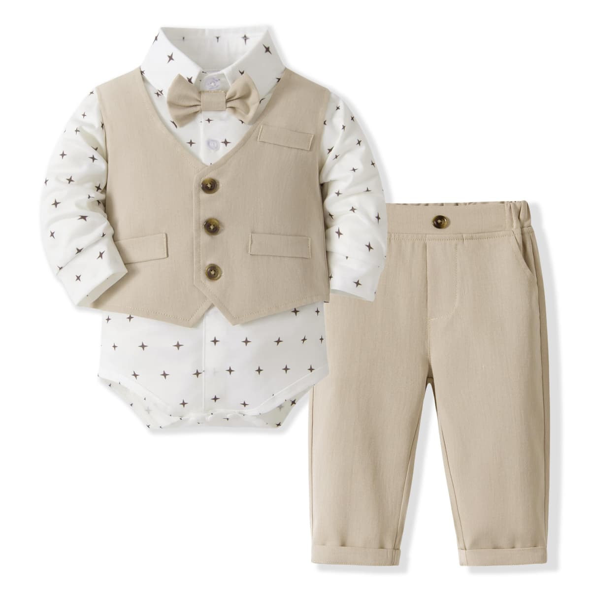 Volunboy Baby Boys Gentleman Suit, Toddler Formal Waistcoat Outfit Wedding Shirts + Vest +Bow Tie 4 PCS Set