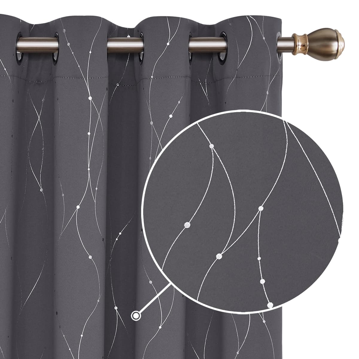 Deconovo Dot Line Decorative Super Soft Thermal Insulated Energy Saving Blackout Curtains for Living Room Dark Grey 66 x 90 Inch 2 Panels