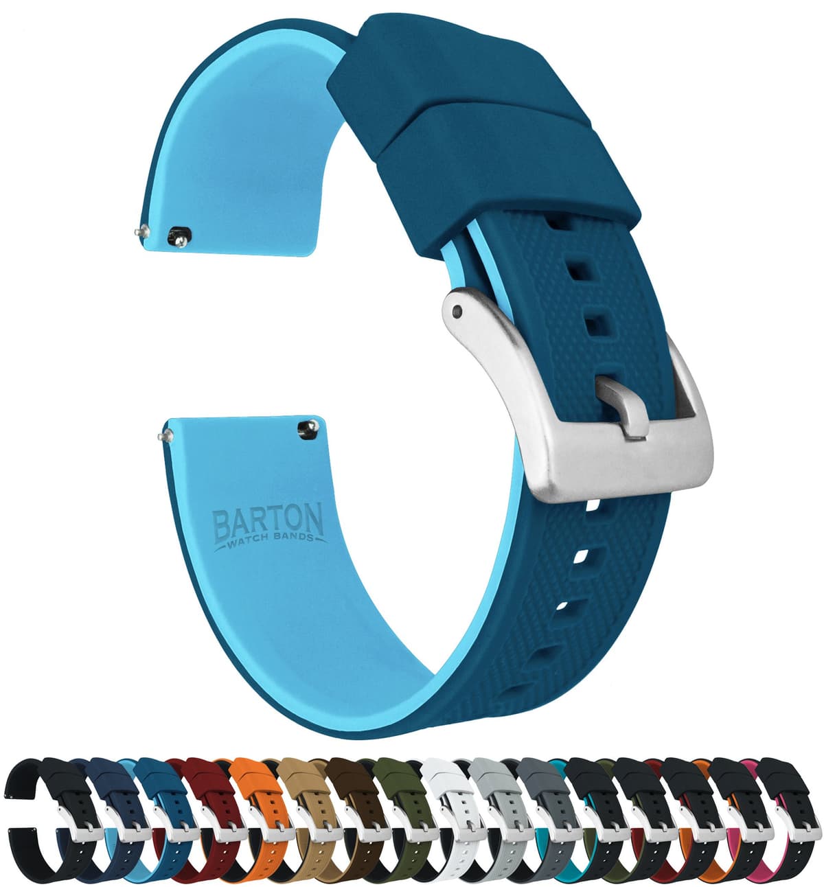 Barton Elite Silicone Watch Bands - Quick Release - Choose Color - 18mm, 19mm, 20mm, 21mm, 22mm, 23mm & 24mm Watch Straps (Stainless & Black Buckle Available) — view 35