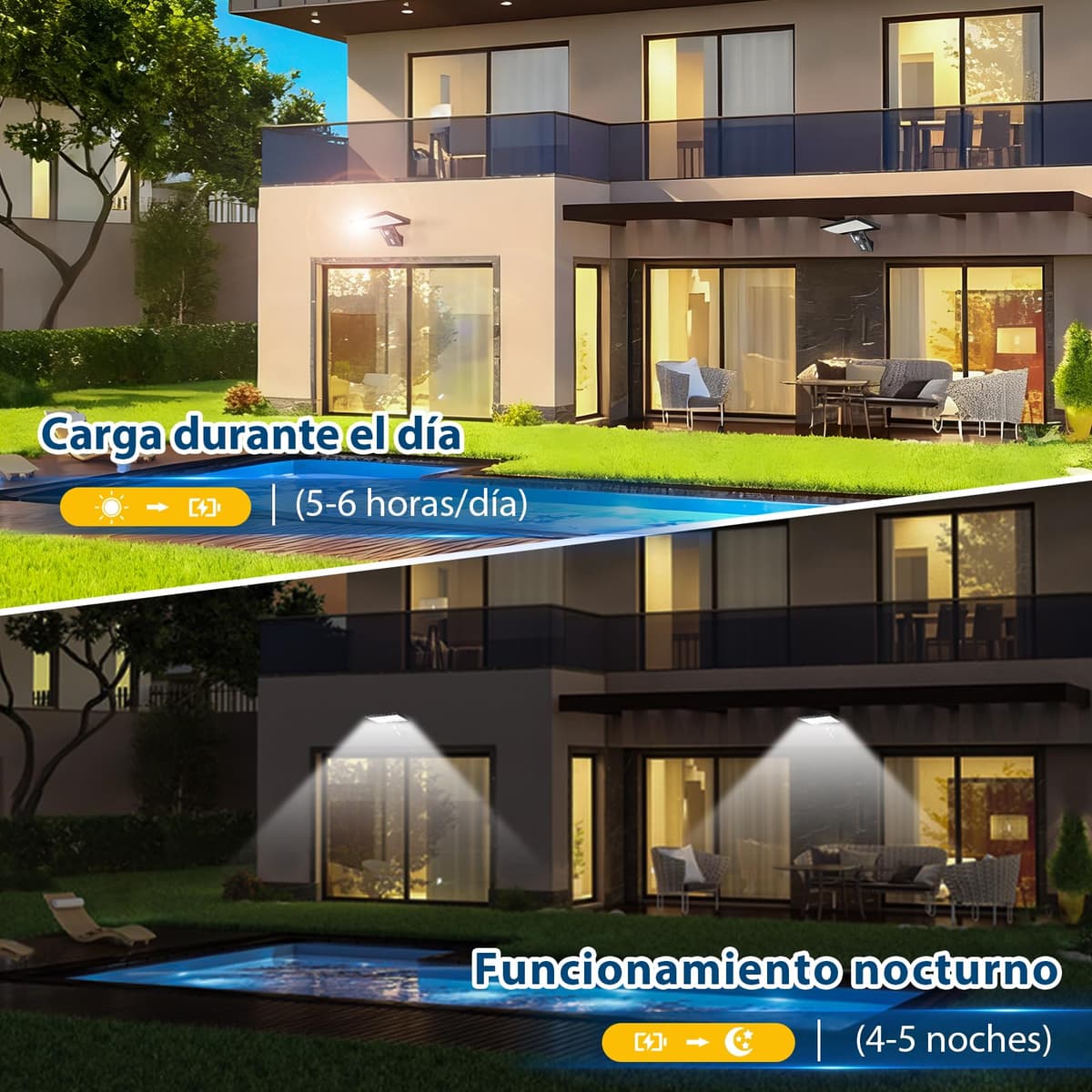 JESLED Luz Solar Exterior, 2 Paquete 90 LED, Foco Potente con Sensor de Movimiento, Impermeable con 4 Modos Inteligentes para Jardín, Patio, Camino, Escalera — view 2