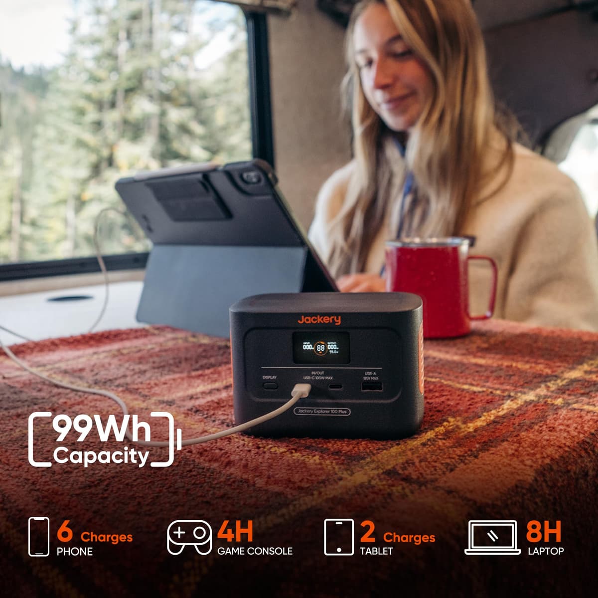 Jackery Explorer 100 Plus, 99Wh/31000mAh Portable Power Station with LiFePO4 Battery 128W Output, Palm-sized Backup Battery for Business Trips and Outdoor Exploration — view 3