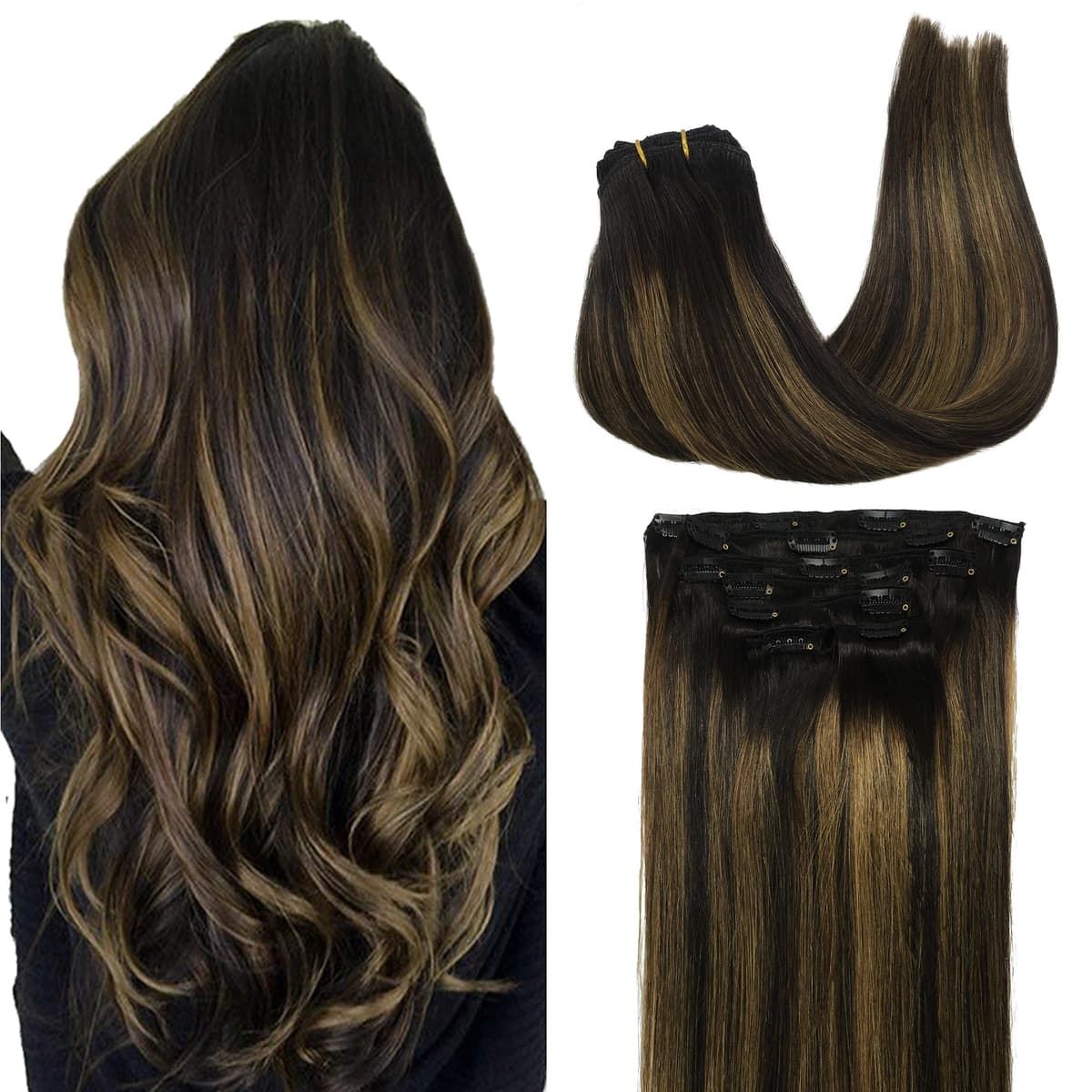 GOO GOO Clip in Hair Extensions Human Hair, 18inch 150g 9Pcs, #2 Dark Brown, Hair extensions for women, Human Hair Extensions Clip in — view 116