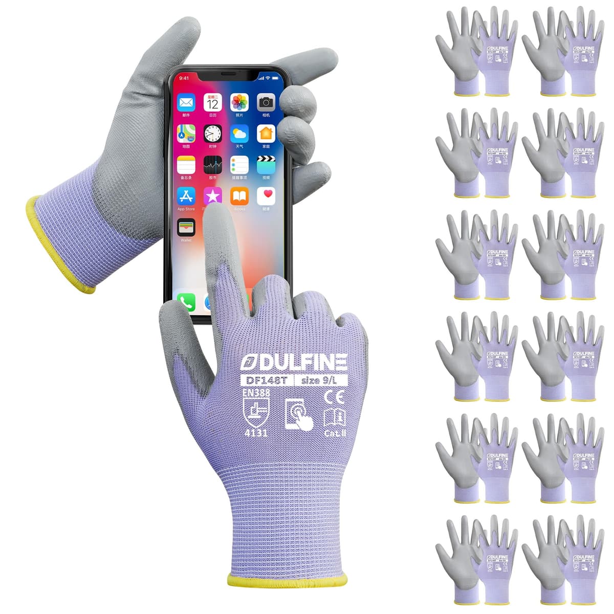 DULFINE Ultra-Thin PU Coated Work Gloves-12 Pairs,Excellent Grip,Nylon Shell Black Polyurethane Coated Safety Work Gloves, Knit Wrist Cuff,Ideal for Light Duty Work. (X-Small) — view 22