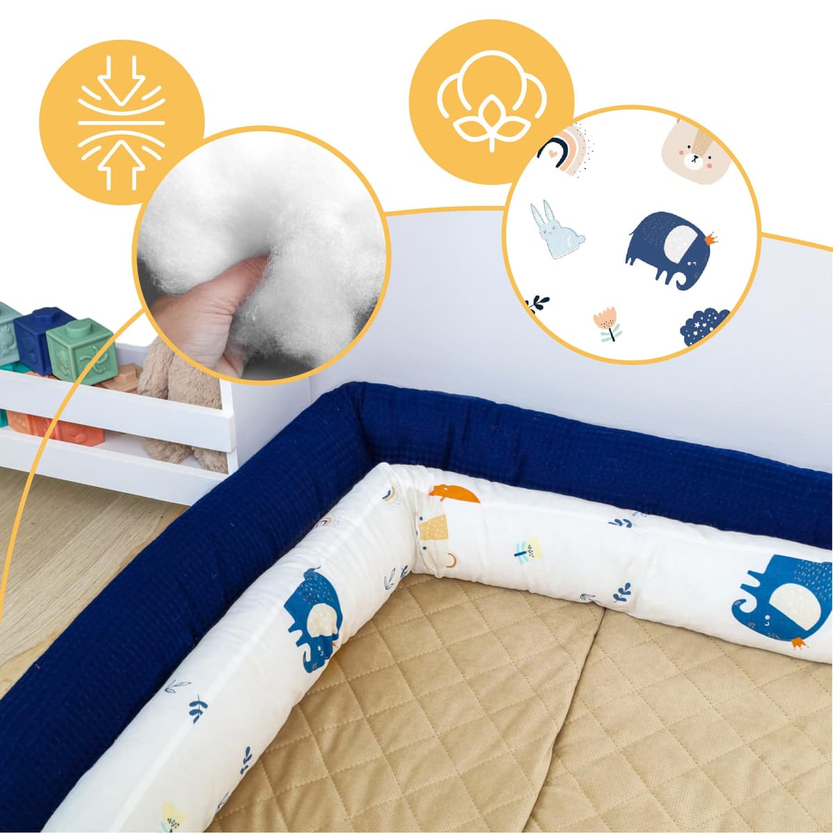 Totsy Baby Cojín Serpiente XXL Almohada de Cama Cojín de Lactancia Rollo de Protector de Borde de Cojín Decorativo Alrededor de Cama Serpiente XL Azul Marino con Arcoiris 200 cm Oeko-Tex — view 4