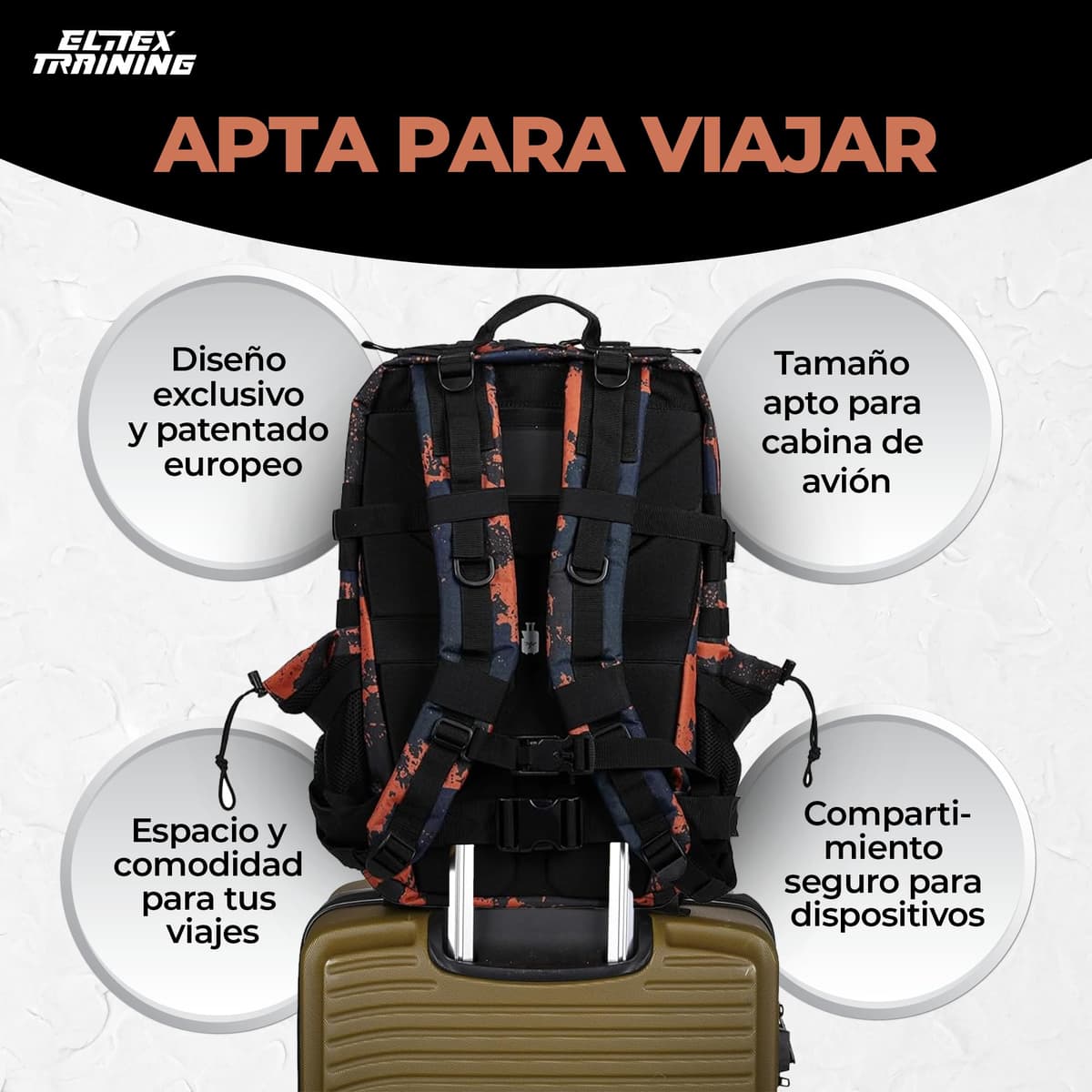 ELITRAINX Mochila 45L Táctica Militar USA Impermeable Deporte, Cabina Avión, CrossTraining, Aire Libre Deportes Gimnasio Portatil by ELITEX TRAINING (Marte) — view 3
