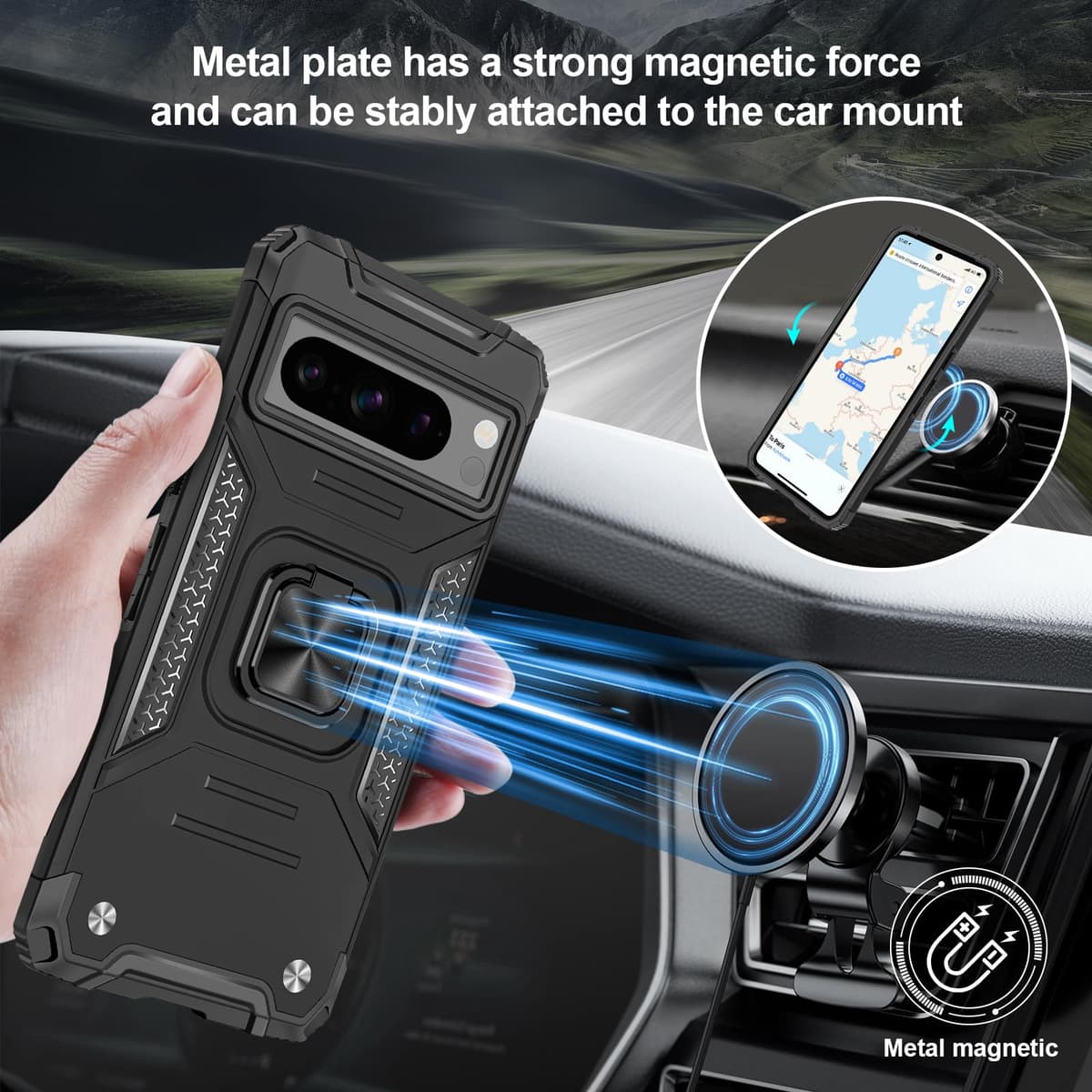 Funda para CMF Phone 2 Pro, Carcasa Antigolpes con Soporte anular metálico, Case Protectora de Grado Militar, Negro — view 746