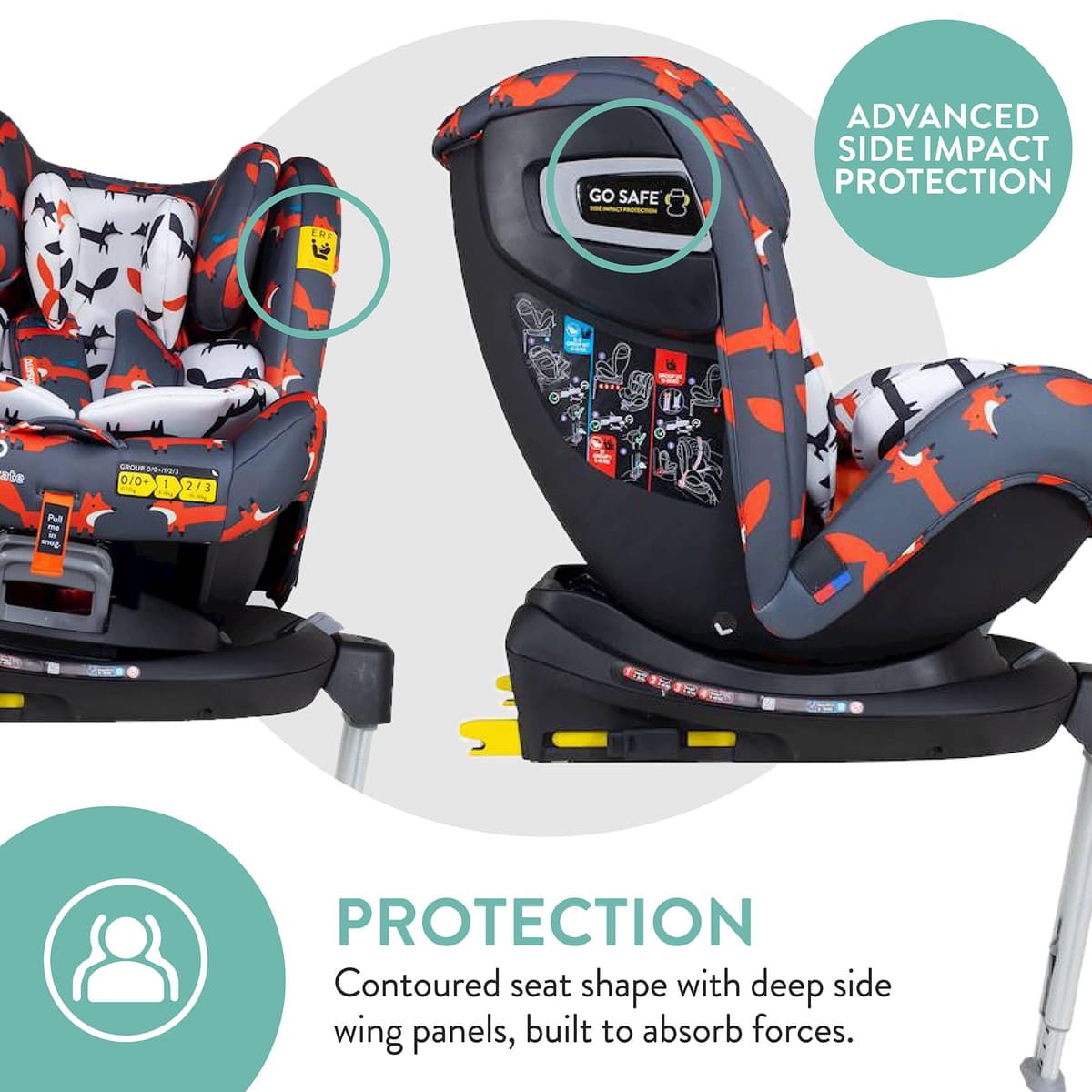Cosatto All in All Rotate 360° Swivel Spin Car Seat - Group 0+123, 0-36 kg, 0-12years, ISOFIX, ERF, Anti-Escape (Charcoal Mister Fox) — view 5