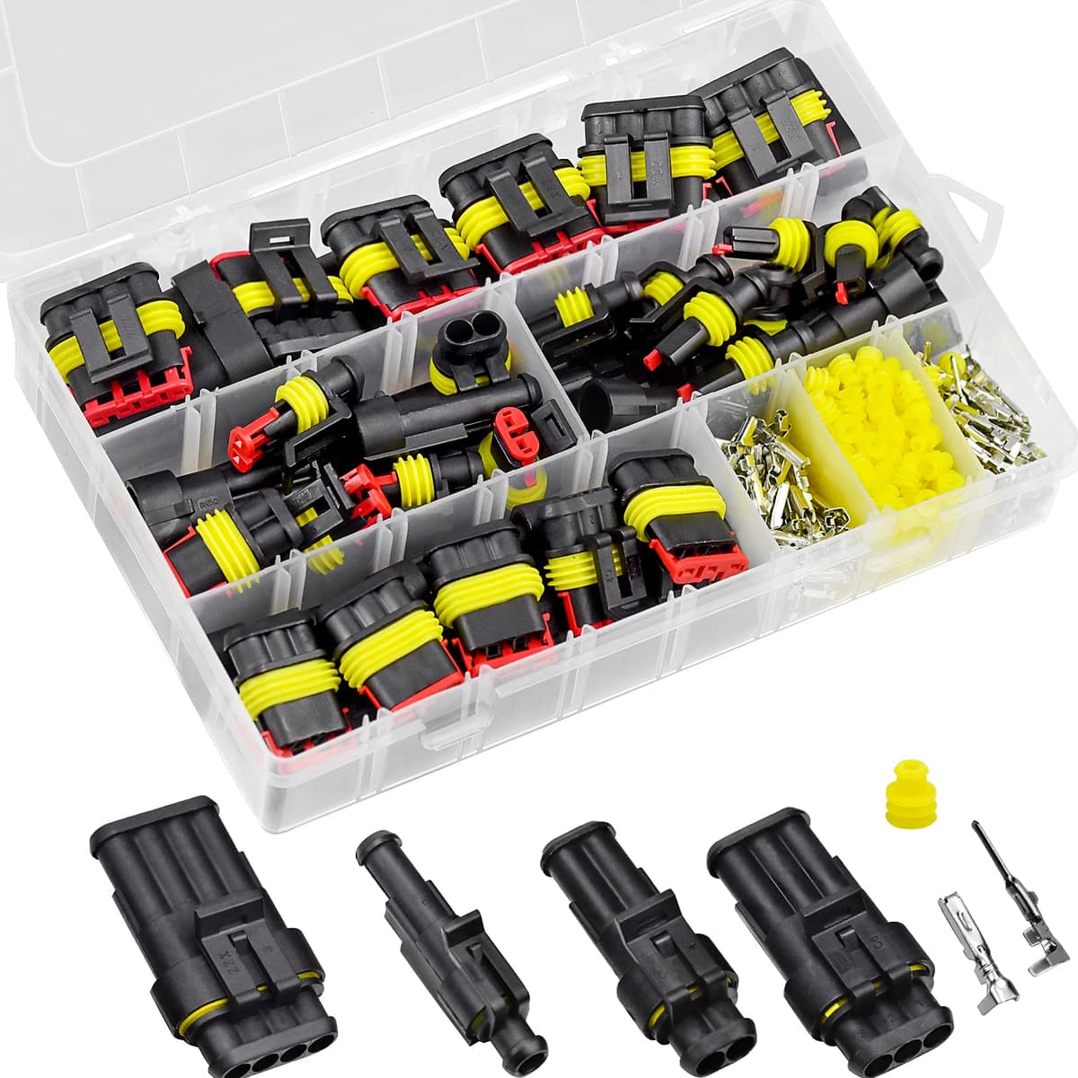 352 PCS Waterproof Electrical Connector Kit, 1 2 3 4 Pin Waterproof Car Wire Connector, Automotive Electrical Plugs and spark plug Connectors for Motorcycle Scooter Car Truck Boats