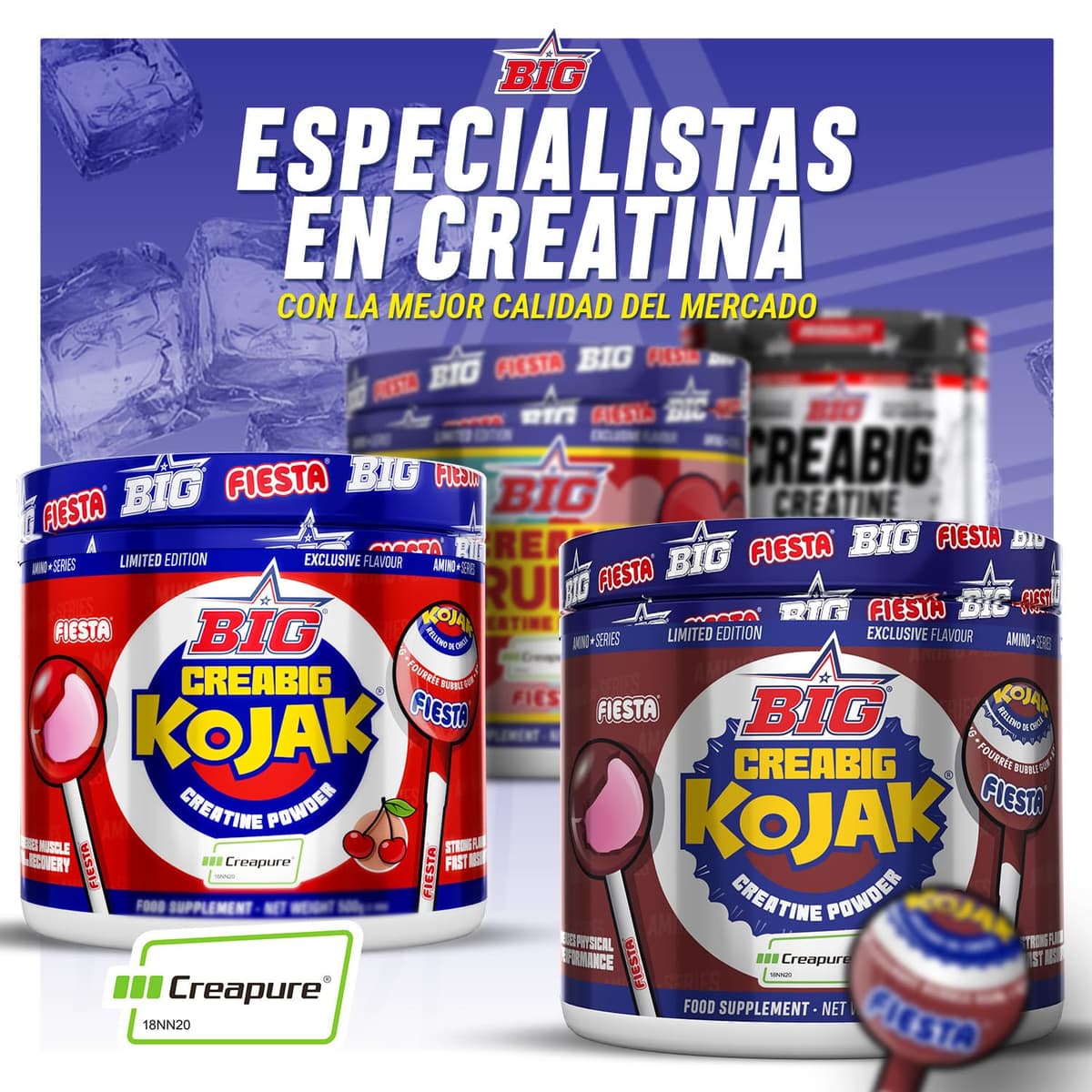 BIG - Creatina Creapure ® - Creatina Monohidratada Creapure en Polvo, Rendimiento Físico y Recuperación - Materia Prima Premium - Monohidrato de Creatina de Rápida Absorción, Vegana (250g, Kojak) — view 4
