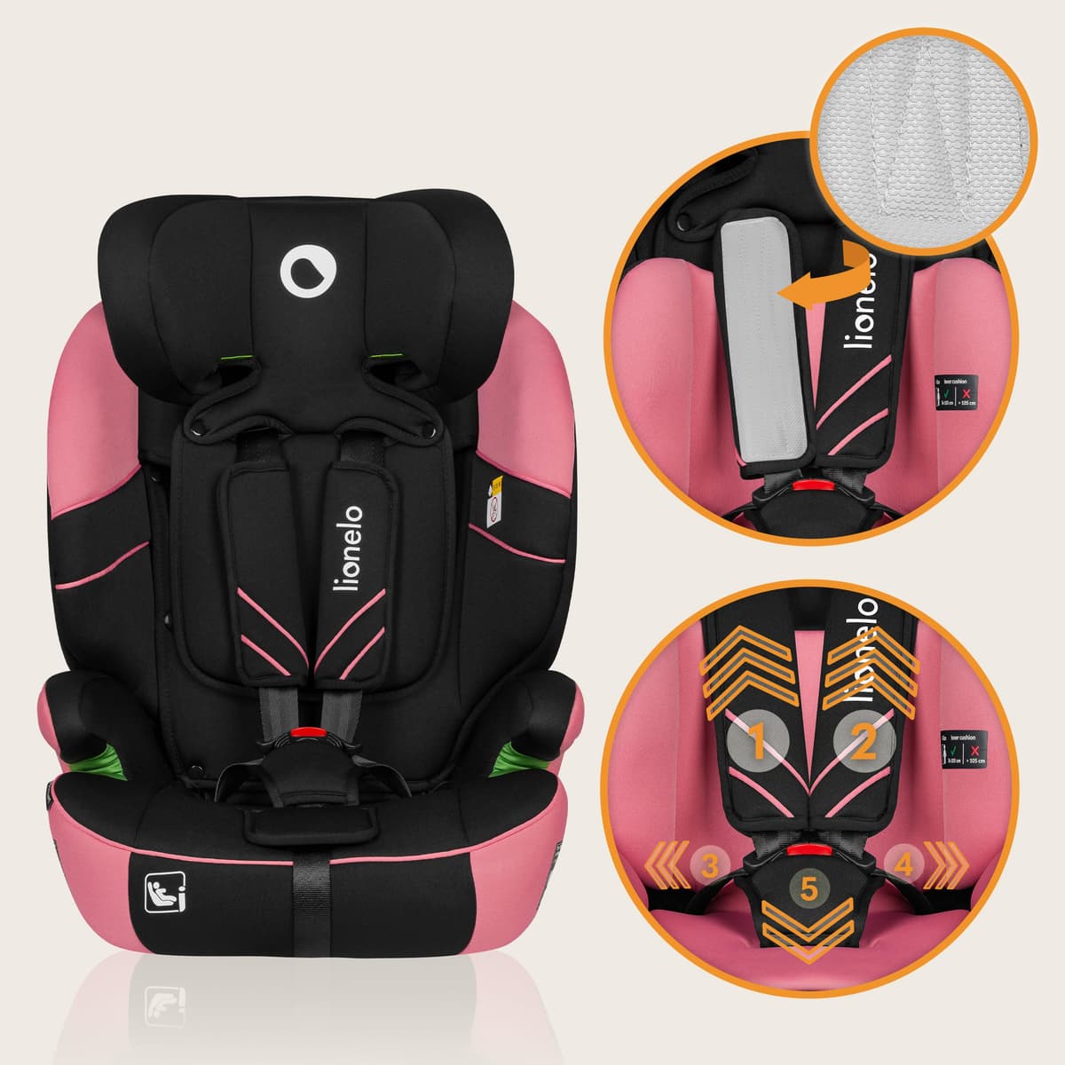 Lionelo Levi Adjustable Car Seat for 9-36kg Transforms with Your Child from Infant to 12 Years, Multi-Level Headrest & Insert Options, Enhanced Side Protection, Easy Install & Wash, Certified — view 3