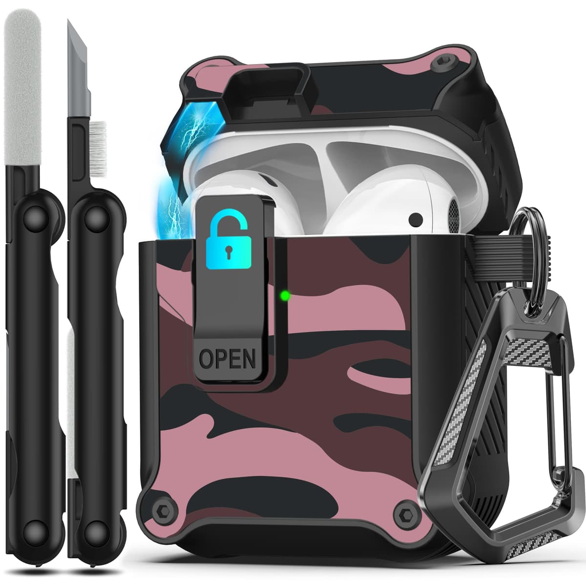 RFUNGUANGO Compatible con Airpods 4 Estuche (2024) con Kit de Limpieza, Clip de Bloqueo Seguro y Estuche de Protección a Prueba de Golpes para Airpods 4ta Generación Lanzamiento 2024,Cielo Estrellado — view 19